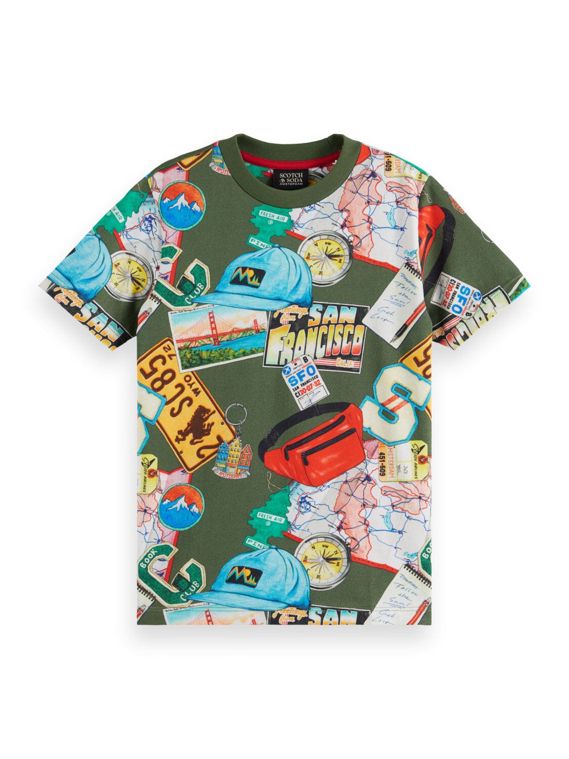 SCOTCH & SODA Kinder T-Shirt mehrfarbig San-Fancisco Souvenirs Print Allover military grün T-Shirt Scotch & Soda