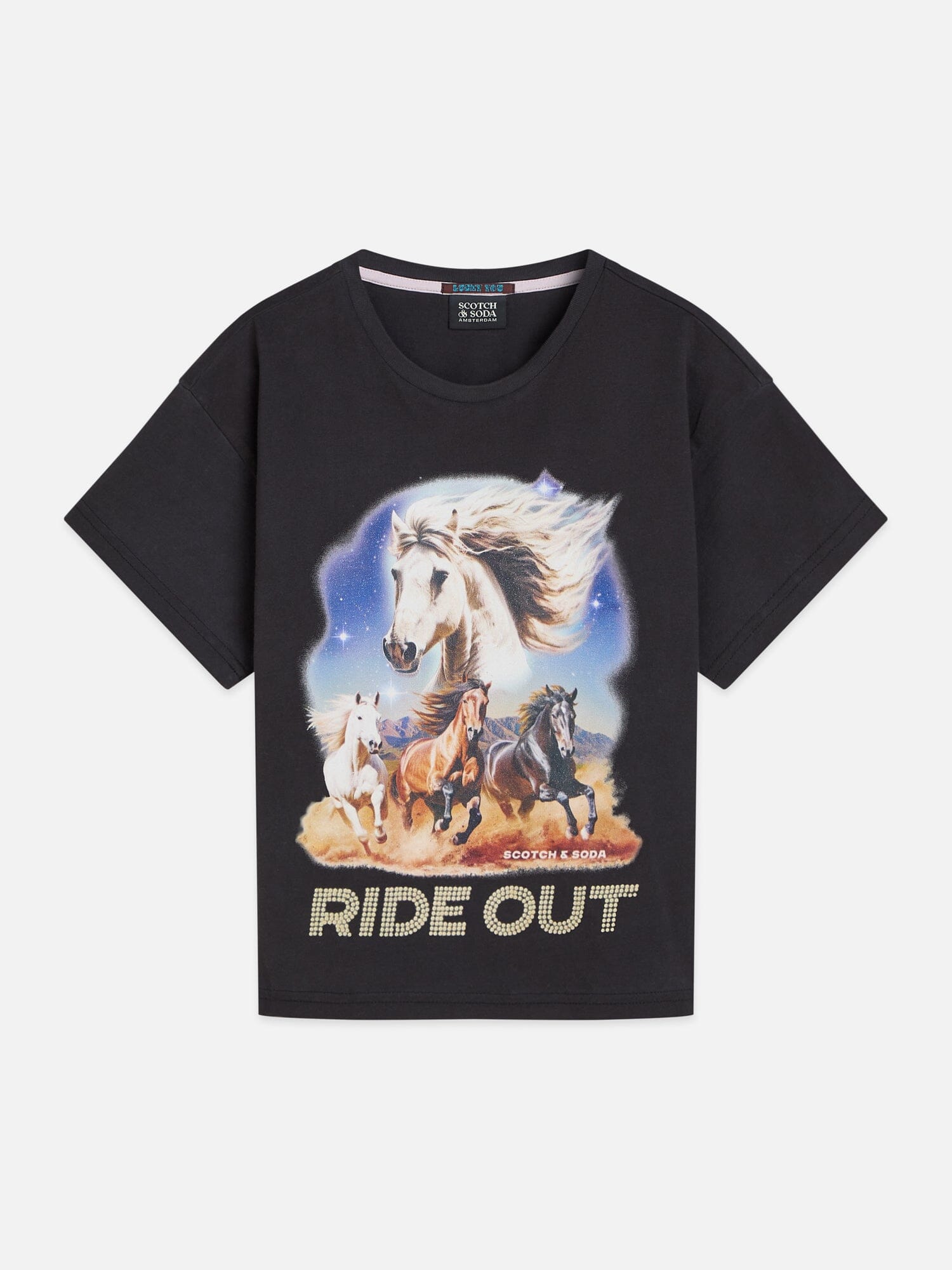 Scotch & Soda Girls T-Shirt „Ride Out“ Pferde-Grafik Loose Fit – Meteorite T-Shirt Scotch & Soda 10 Jahre