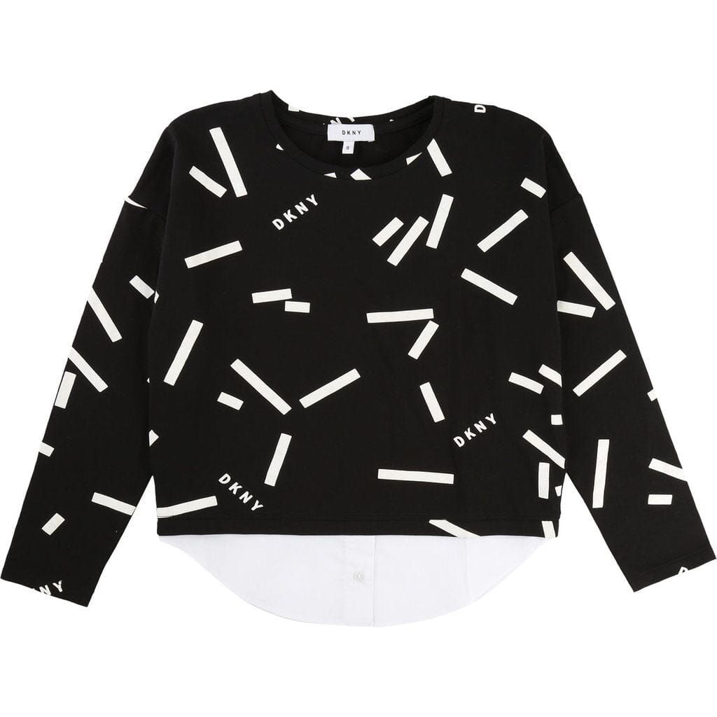 DKNY KIDS Langarmshirt Lagenlook schwarz mit Hemdsaum Langarmshirt DKNY