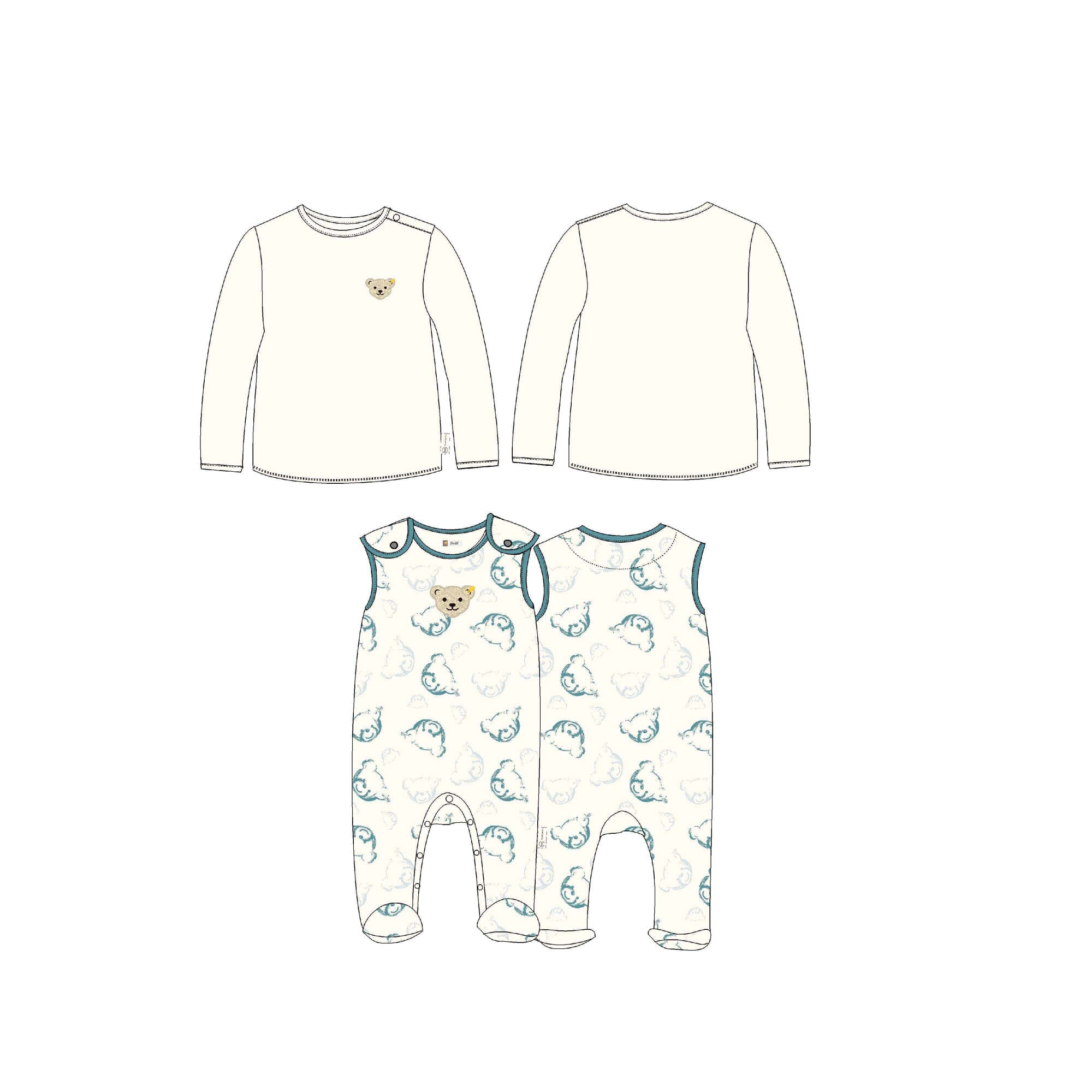 Steiff Set Strampler und Longsleeve allover Teddy Print Baby Kombination Steiff