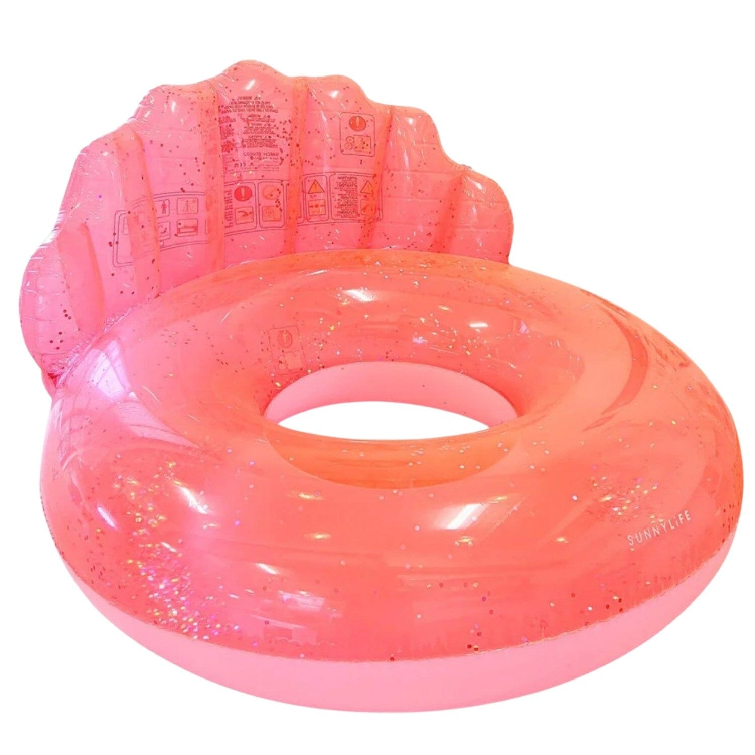 SUNNYLIFE Luxe Schwimmreifen mit 3D-Muschel-Rückenlehne neon coral Schwimmreifen, Schwimmflügel und Luftmatrazen SUNNYLIFE