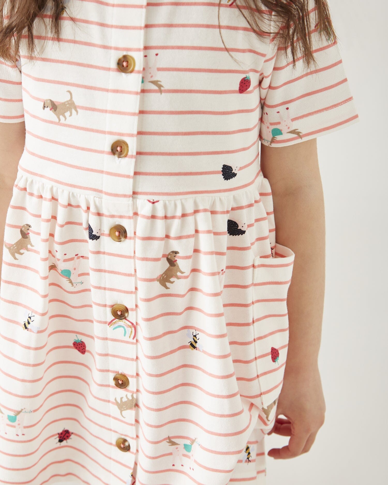 TOM JOULE Kleid Liddie Marienkäfer und Hunde rosa weiß gestreift Kleid TOM JOULE