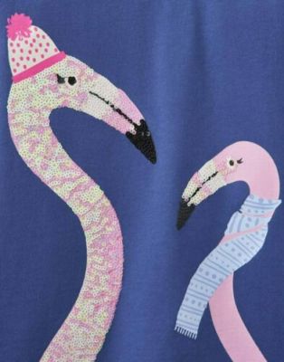 Tom Joule Langarmshirt blau mit Flamingos und Pailletten – Blau Langarmshirt TOM JOULE
