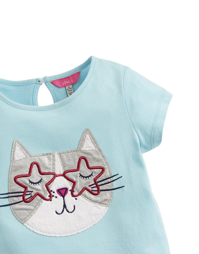 TOM JOULE T-Shirt Glitzer Katze aqua T-Shirt TOM JOULE
