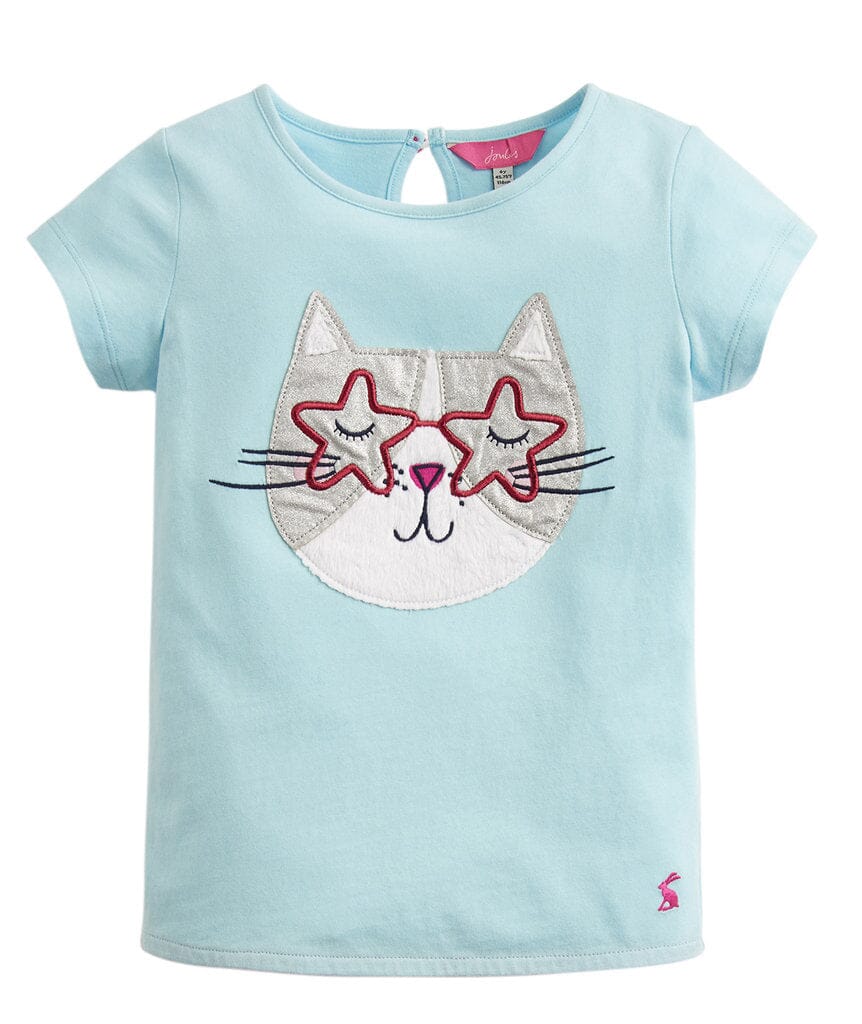 TOM JOULE T-Shirt Glitzer Katze aqua T-Shirt TOM JOULE