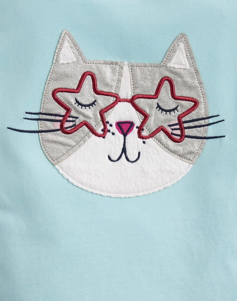 TOM JOULE T-Shirt Glitzer Katze aqua T-Shirt TOM JOULE