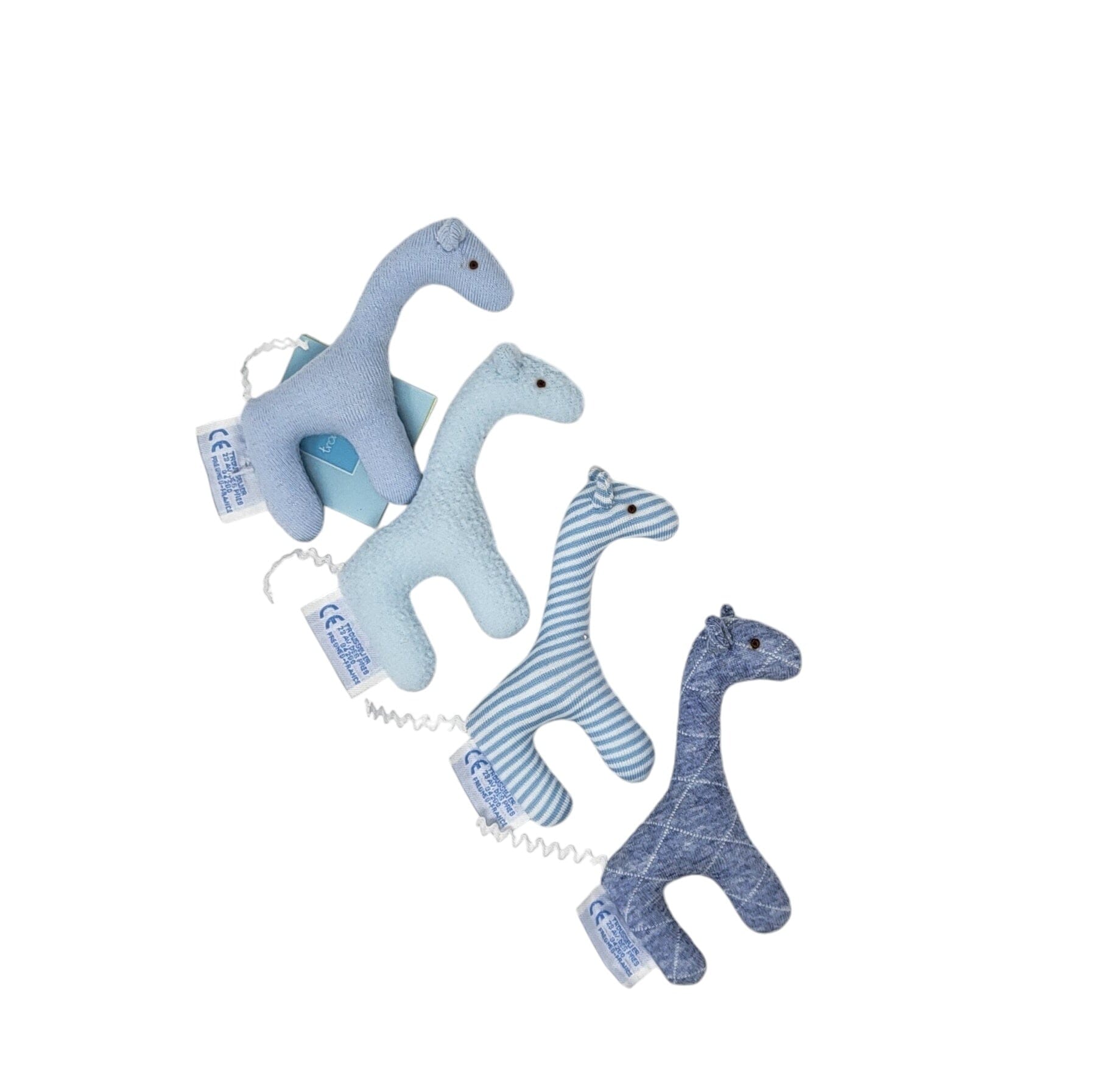 Trousselier Set 4 Giraffen himmelblau hellblau Baumwolle 10cm Babyrasseln Trousselier