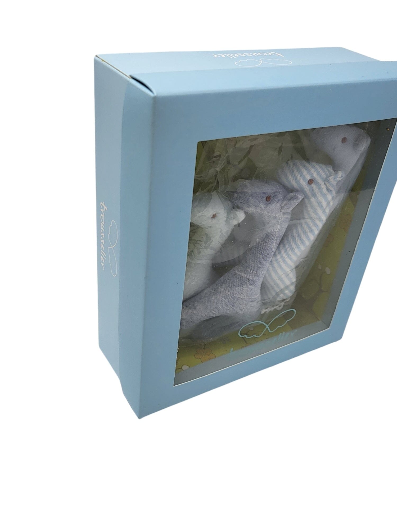 Trousselier Set 4 Giraffen himmelblau hellblau Baumwolle 10cm Babyrasseln Trousselier