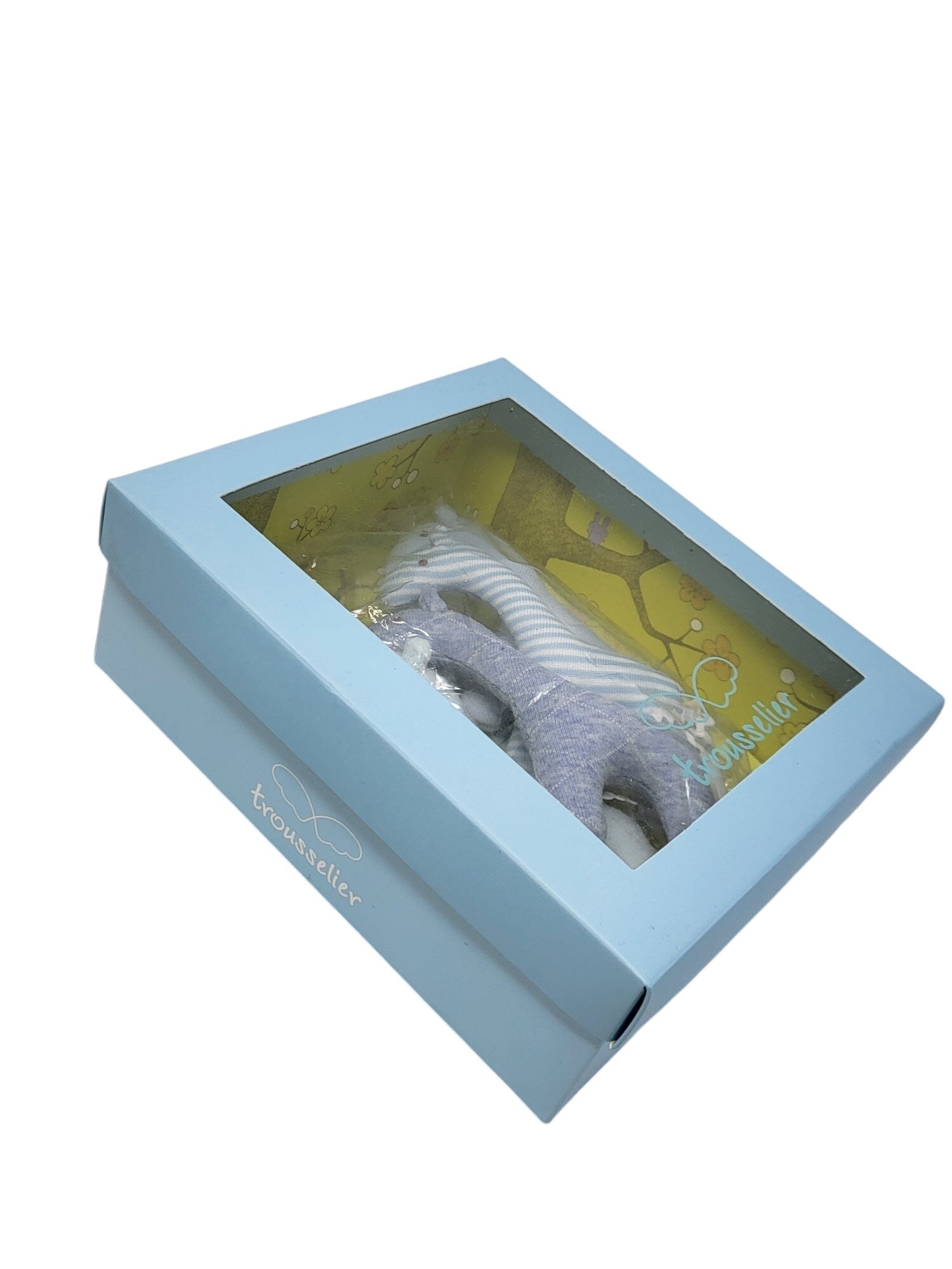 Trousselier Set 4 Giraffen himmelblau hellblau Baumwolle 10cm Babyrasseln Trousselier