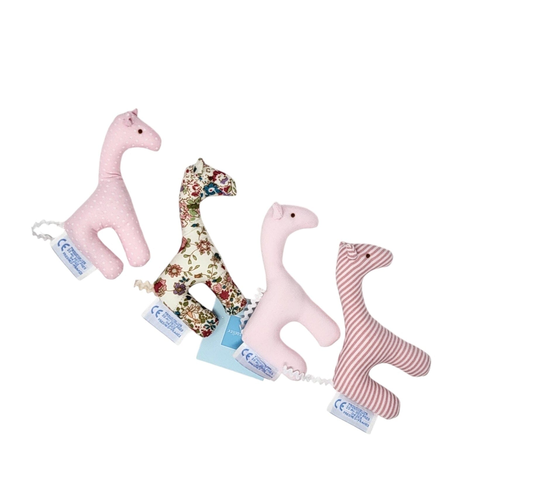 Trousselier Set 4 Giraffen rosa puderrosa rosa Baumwolle 10cm Babyrasseln Trousselier