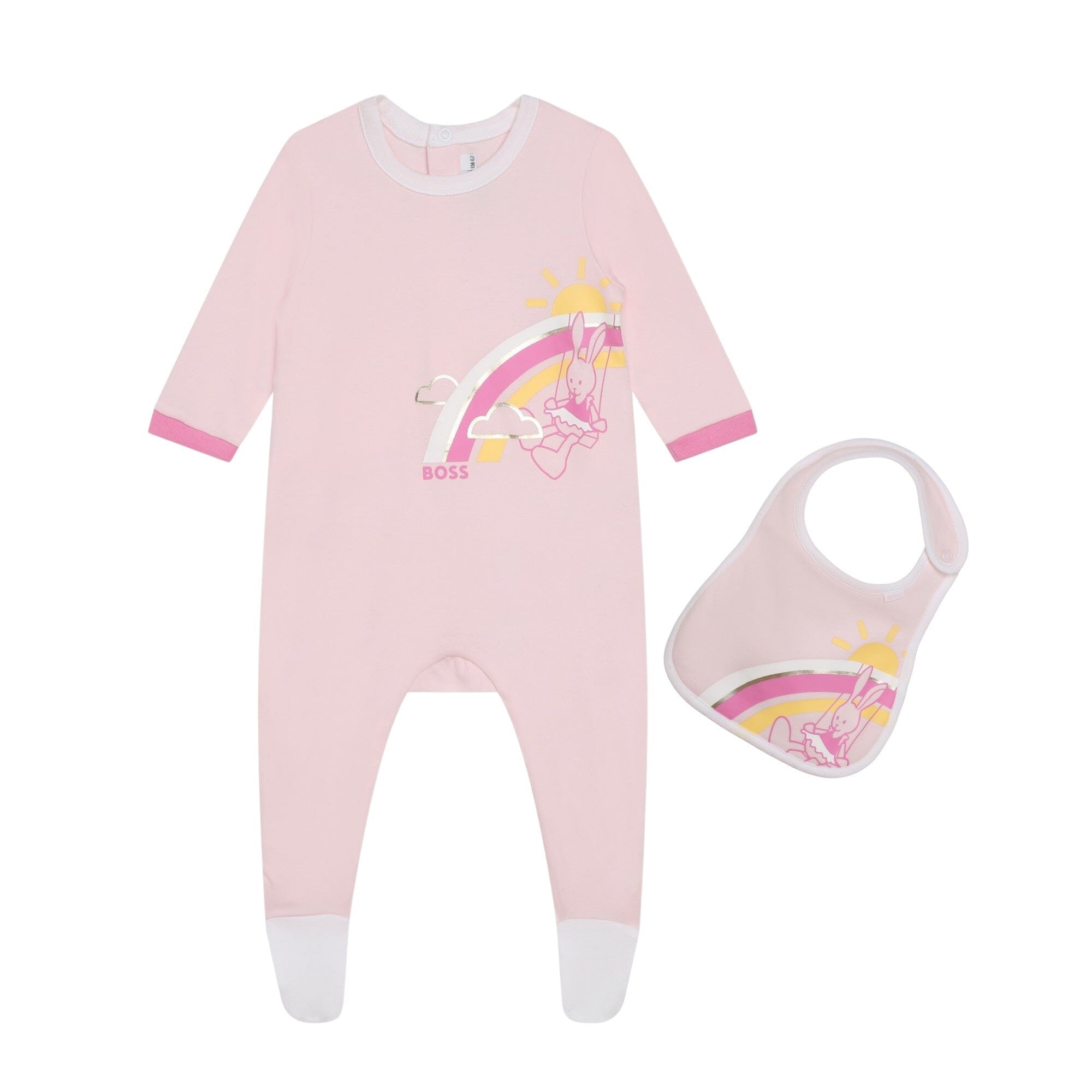 BOSS Baby Geschenkbox Kombination Strampler und Lätzchen Set mit Häschenmotiv Strampler Boss