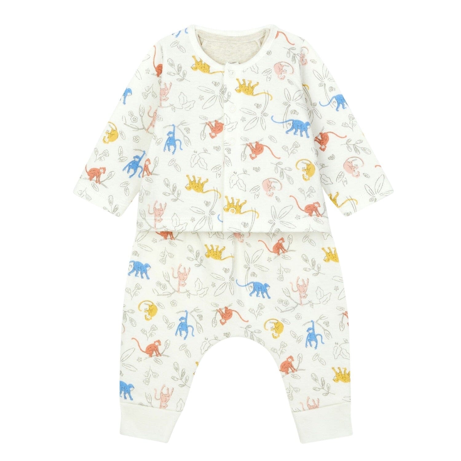Petit Bateau Kombination 3 Teile buntem Affenprint Cardigan und Hose, brauner Body Baby Kombination Petit Bateau