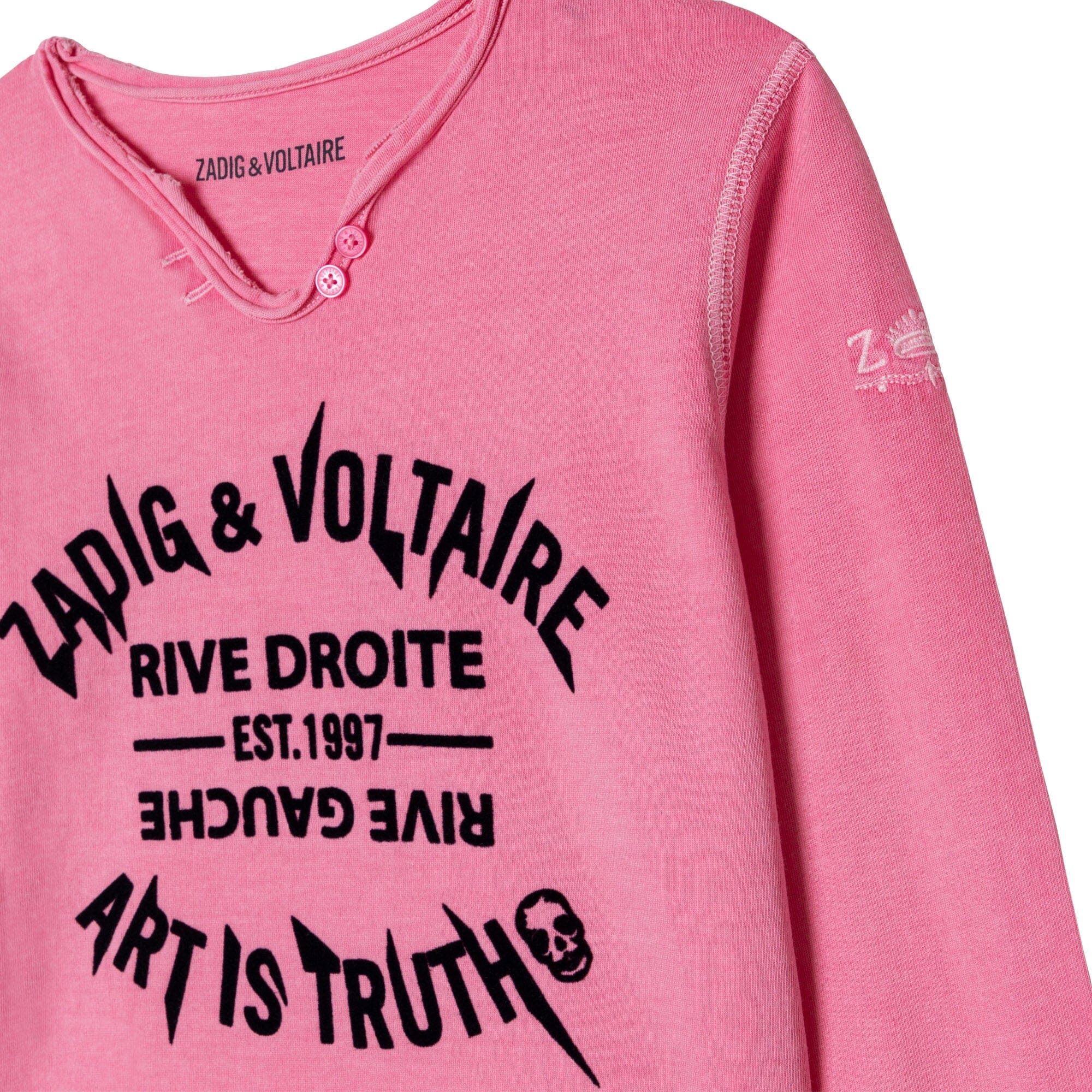 Zadig & Voltaire Longsleeve pink mit großen Schriftzügen Langarmshirt Zadig & Voltaire
