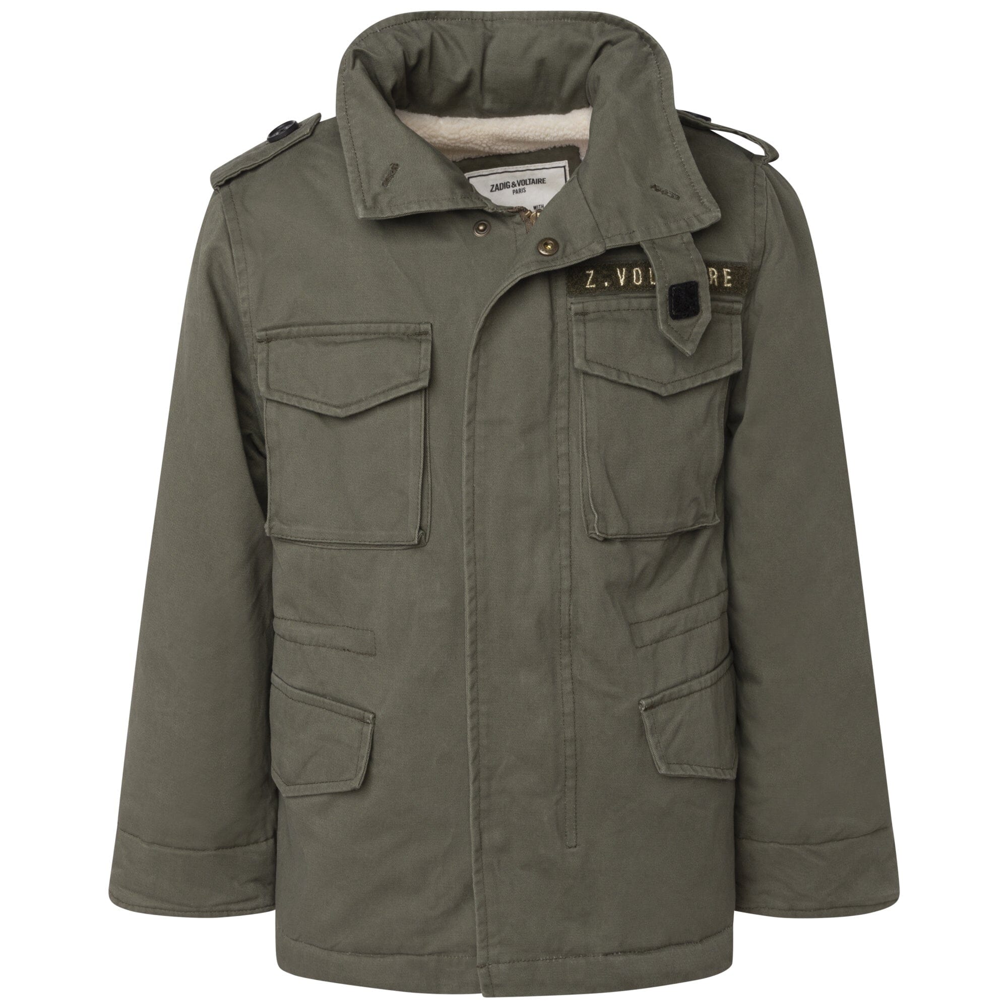 Zadig & Voltaire Parka Jacke khaki oliv wasserabweisend Kapuze Reißverschluss Rückenmotiv Jacke Zadig & Voltaire