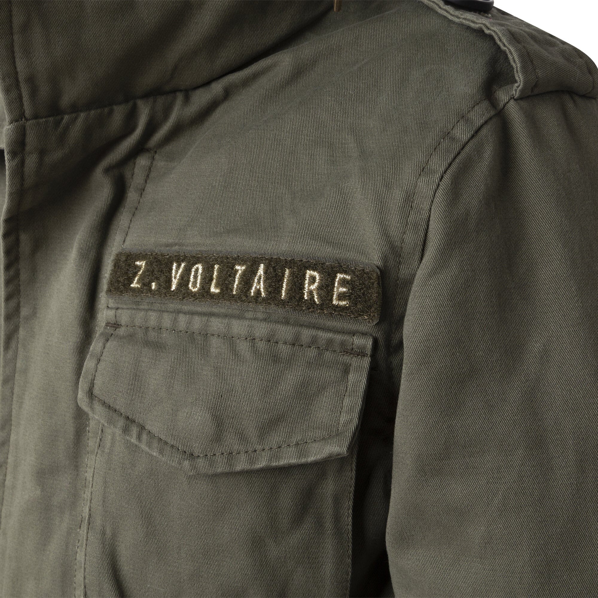 Zadig & Voltaire Parka Jacke khaki oliv wasserabweisend Kapuze Reißverschluss Rückenmotiv Jacke Zadig & Voltaire