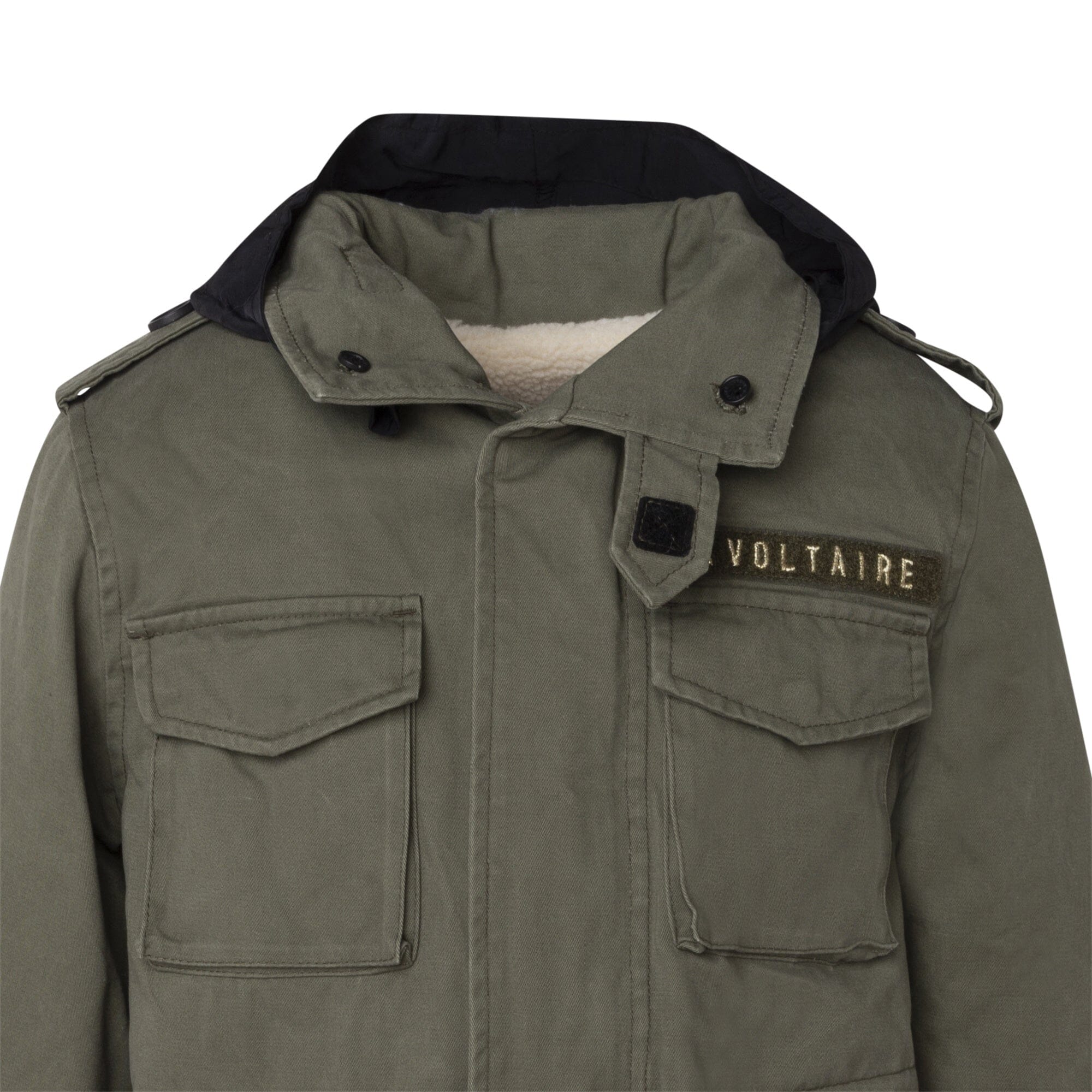 Zadig & Voltaire Parka Jacke khaki oliv wasserabweisend Kapuze Reißverschluss Rückenmotiv Jacke Zadig & Voltaire