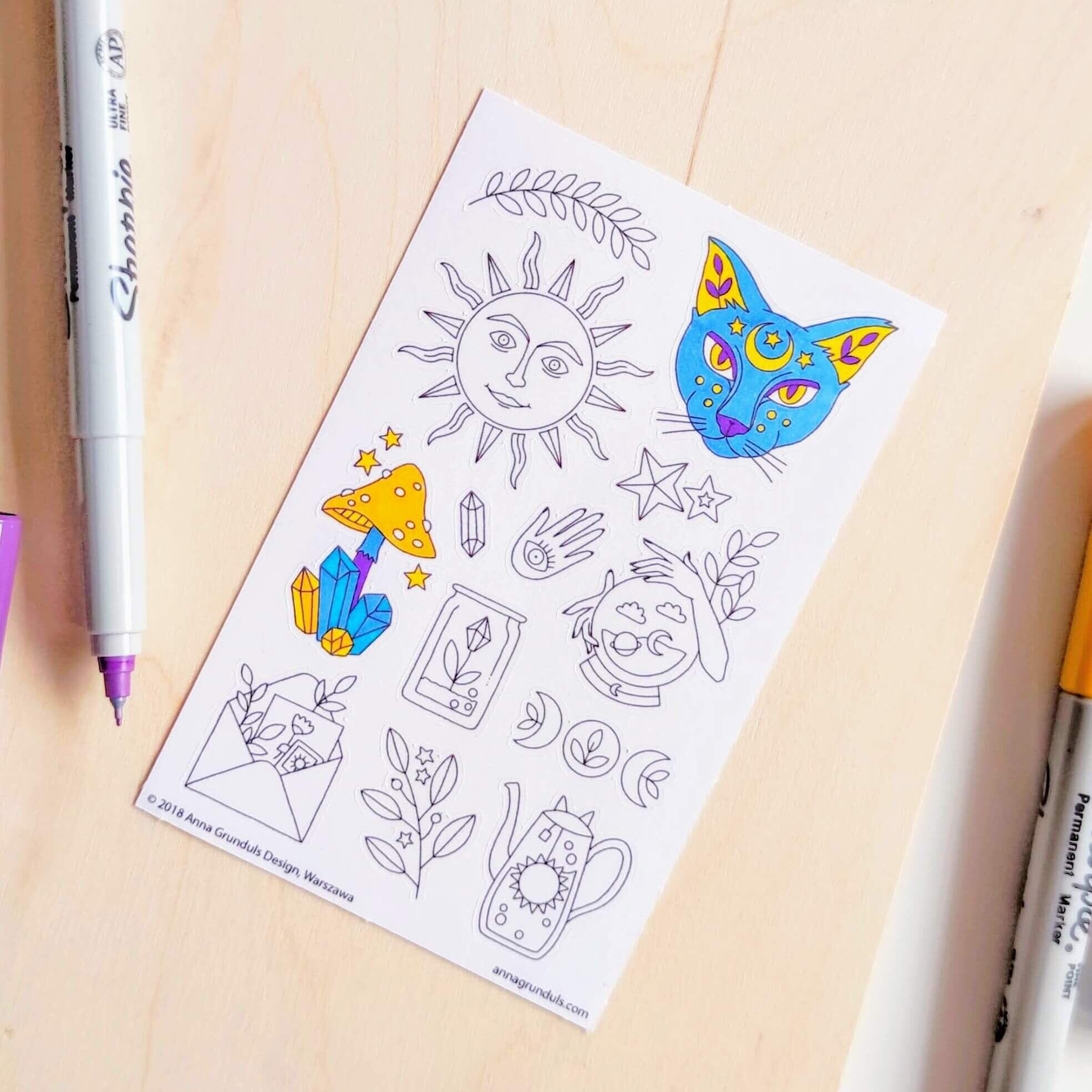 Anna Grunduls Design Magic and Cats Coloring Stickers Sticker / Aufkleber Anna Grunduls Design 