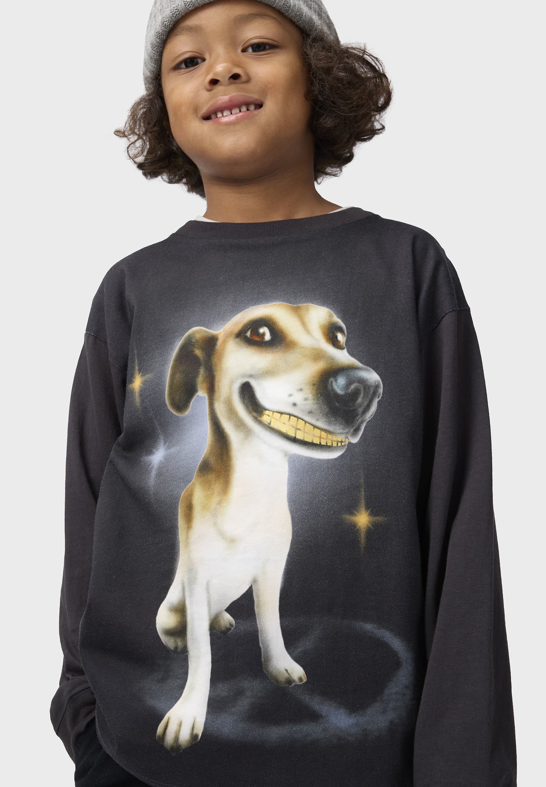Molo Jungen Langarmshirt Rube schwarz mit Hunde-Print Golden Grillz