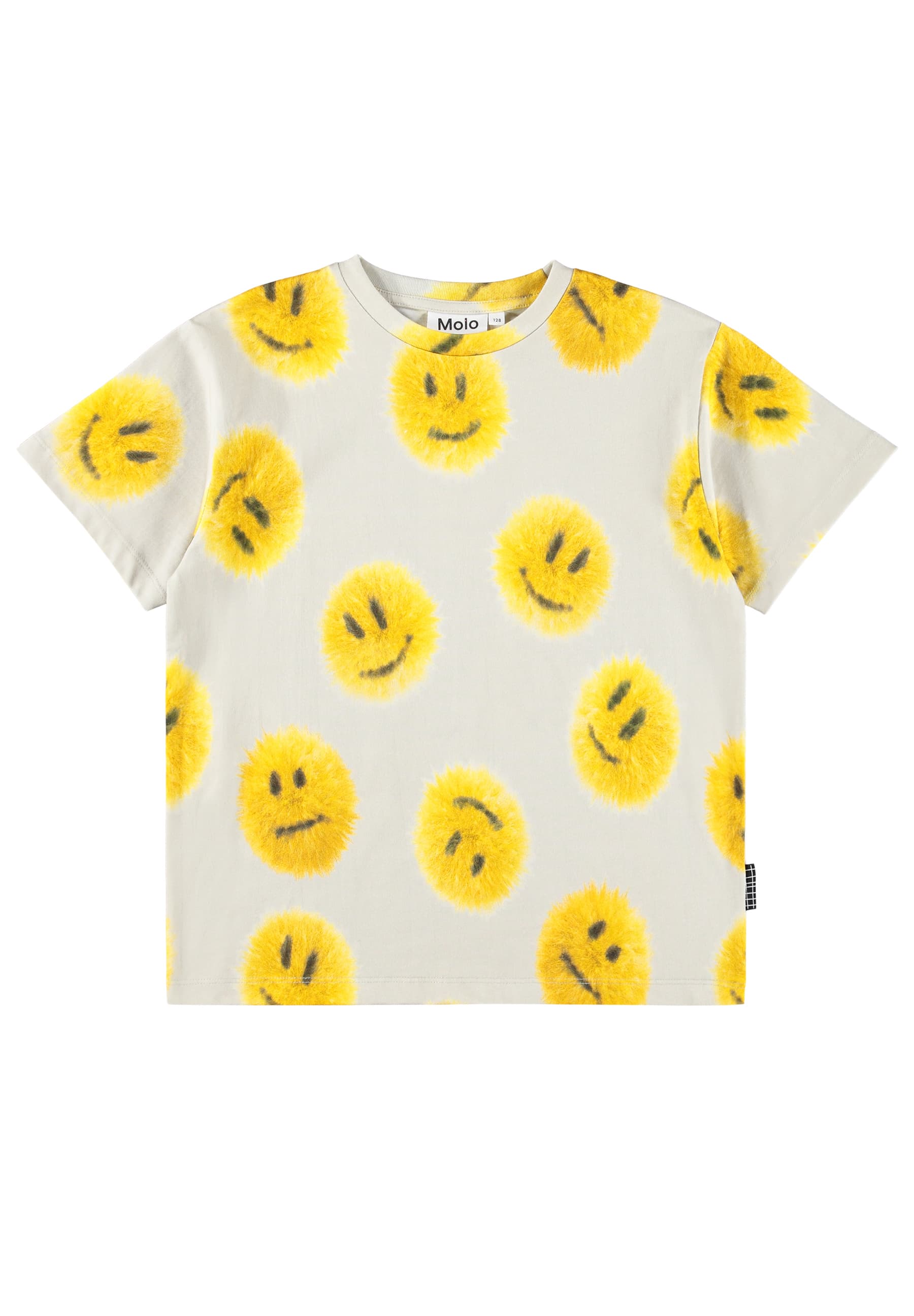 MOLO T-Shirt Riley hellgrau mit Smiley-Print gelb flauschiger Look