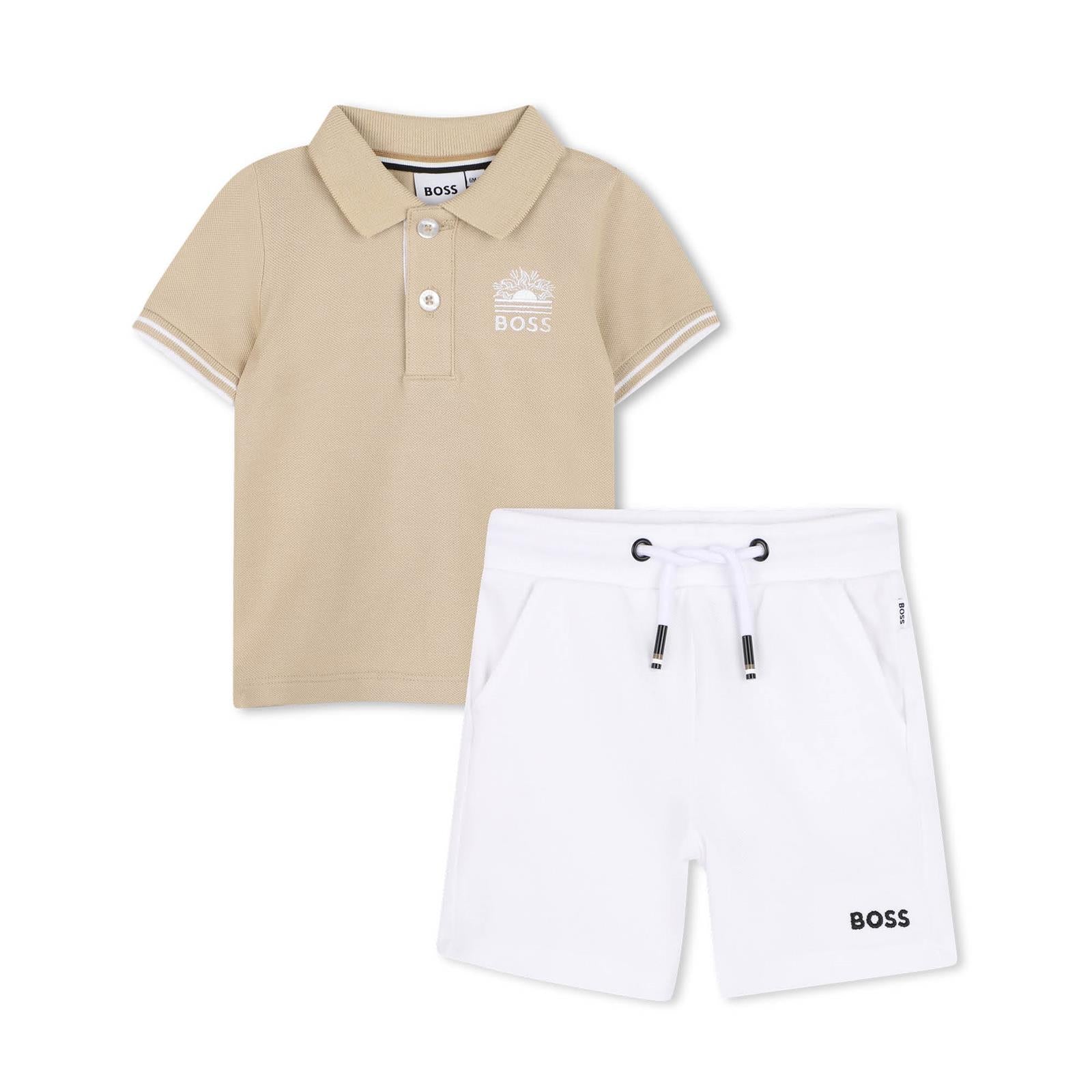 BOSS Baby Poloshirt  + Bermuda Set beige/weiß 96% Baumwolle, 4% Elasthan