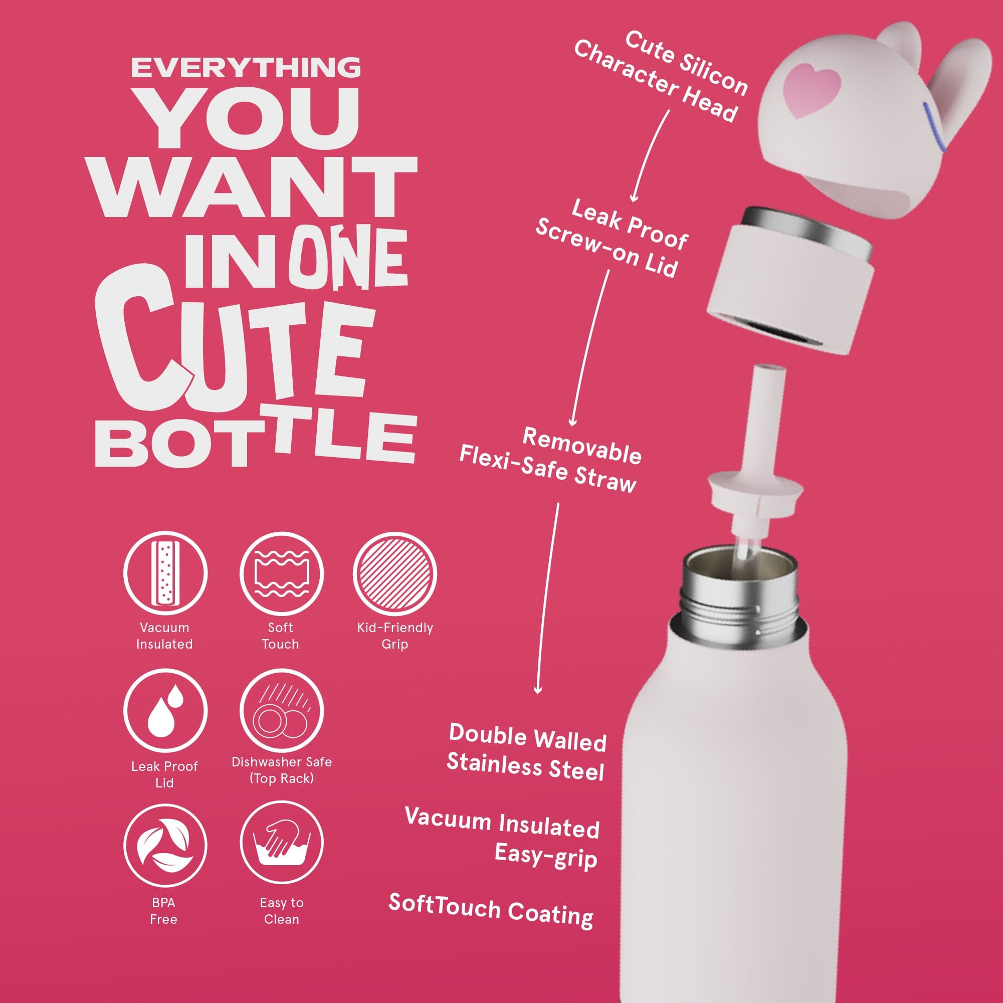 asobu Bestie Bottle Hase -Bubbles- Bunny– isolierte Kindertrinkflasche 460 ml Trinkflaschen asobu 
