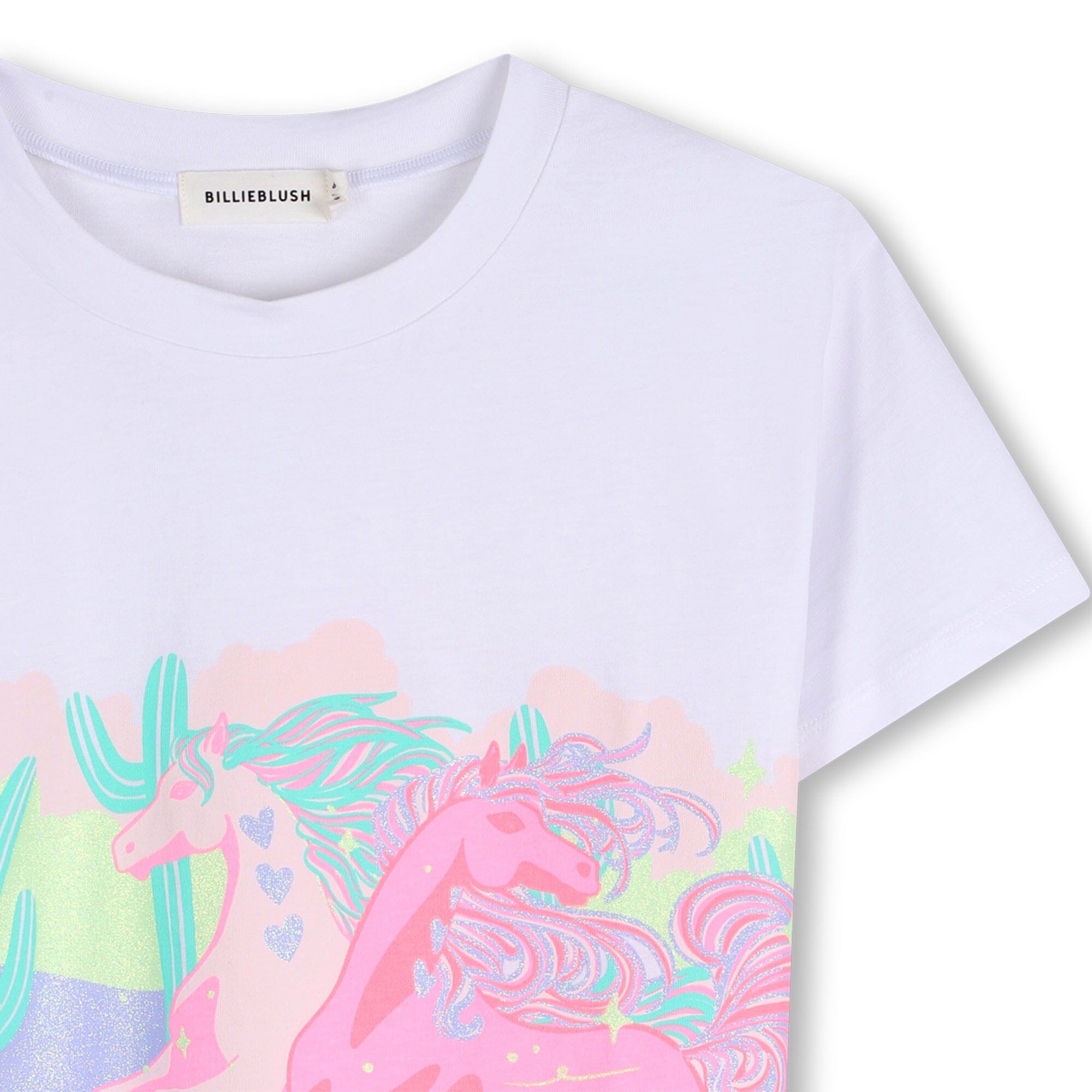 Billieblush Kurzarm T-Shirt mit Glitzer-Print – Weiß T-Shirt Billieblush 