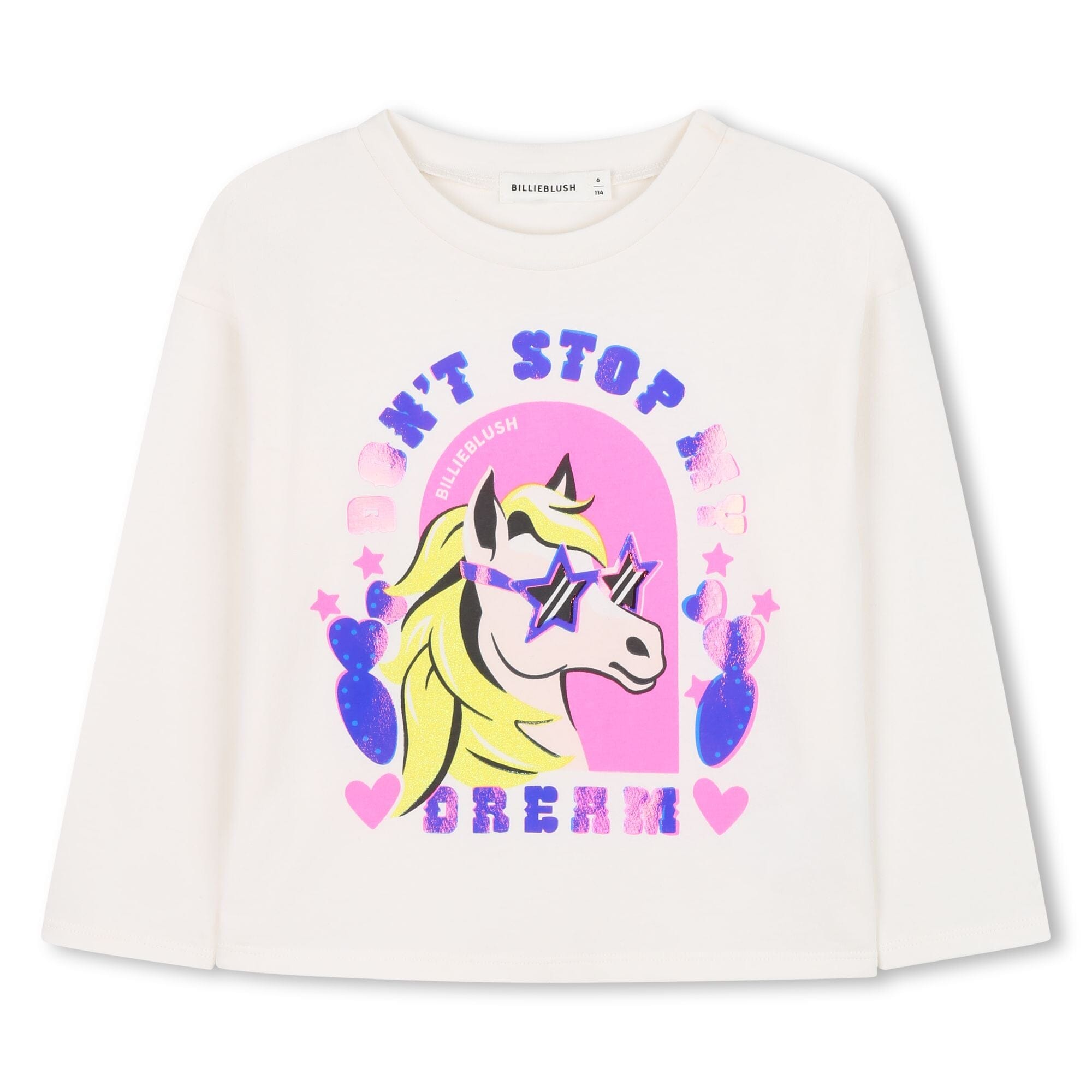 Billieblush Langarmshirt Creme Pferdeprint mit Glanzeffekt "Don’t stop my dream" Langarmshirt Billieblush 5 Jahre ( 104-110 ) 