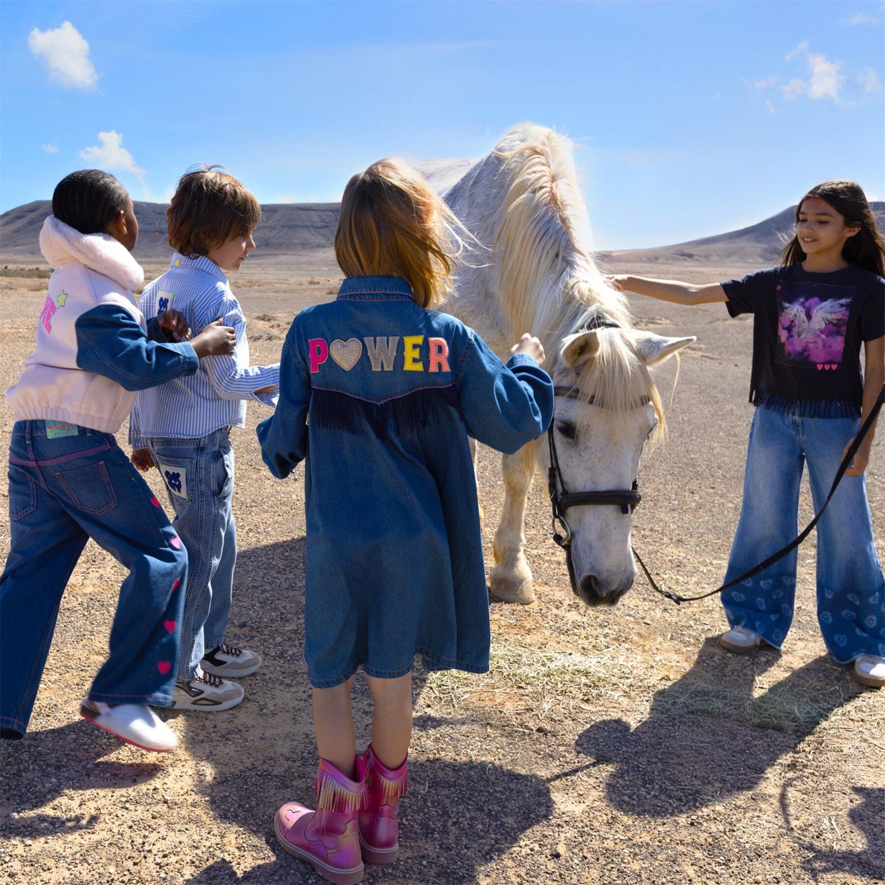 BILLIEBLUSH – T-Shirt mit Pegasus-Print & Fransen, dunkelgrau T-Shirt Billieblush 