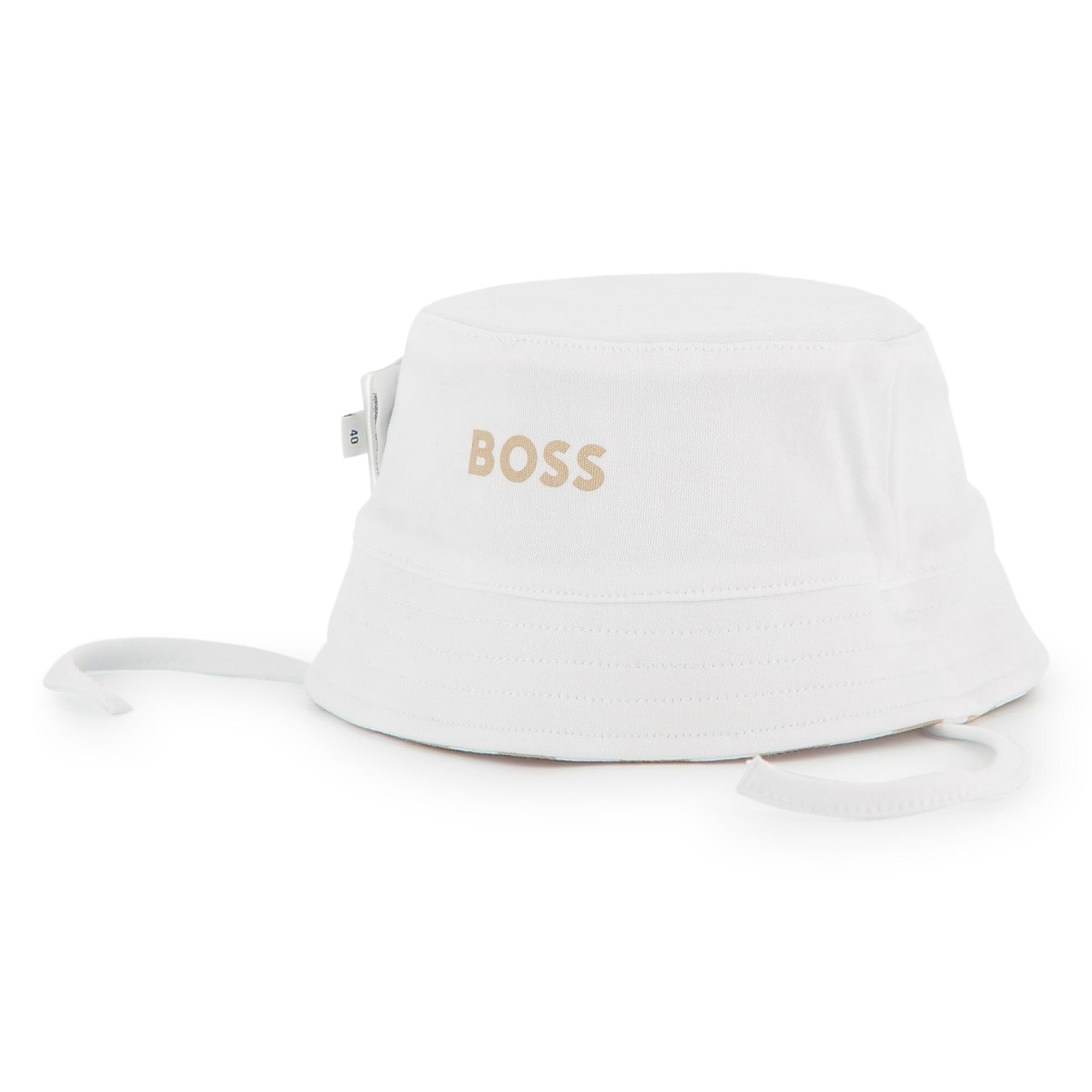 BOSS Baby Wende-Sonnenhut mit Bindebändern – Beige/Weiß Mützen BOSS 