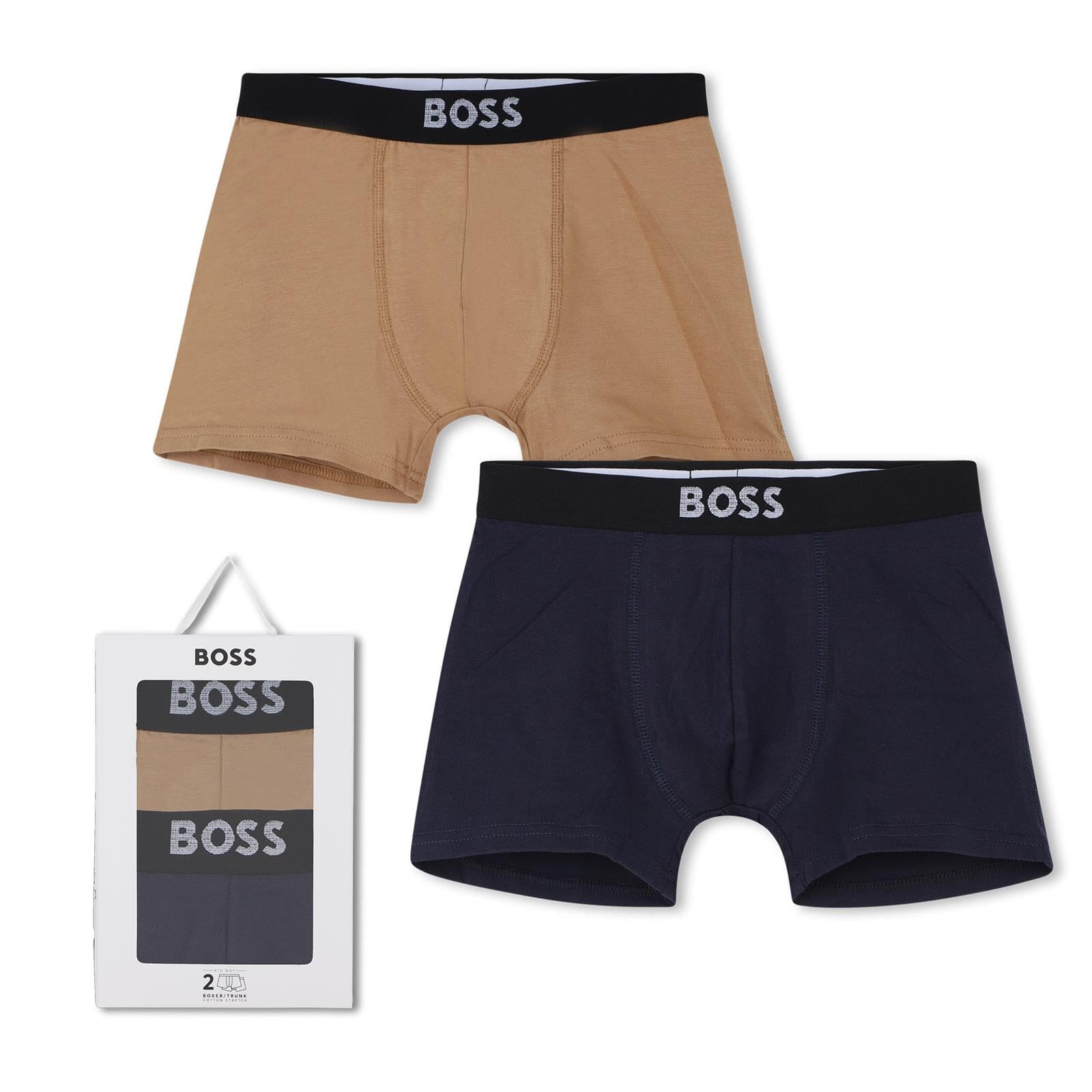 BOSS Kids – 2er-Pack Boxershorts aus Jersey, Marine/Sand Unterwäsche Boss 6 Jahre ( 110-116 ) 