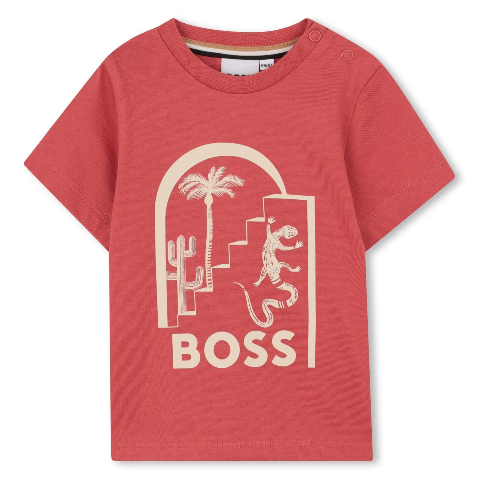 BOSS Kids Kurzarm T-Shirt himbeerfarben mit Wüsten-Print T-Shirt Boss 18 Monate / (80-86) 