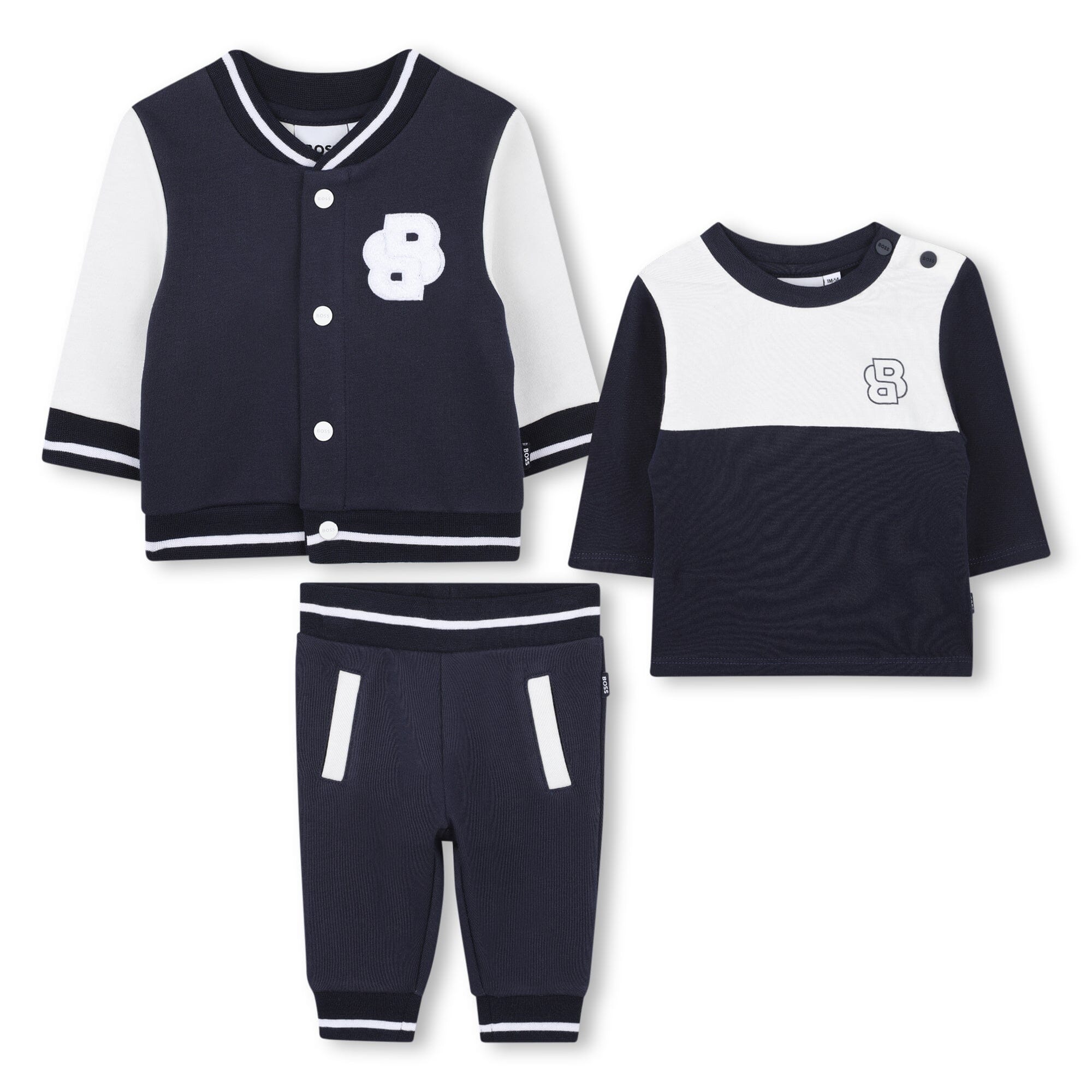 BOSS Kidswear Baby 3-teiliges Set Marineblau & Weiß aus Bio-Baumwolle Baby Kombination Boss Kidswear 