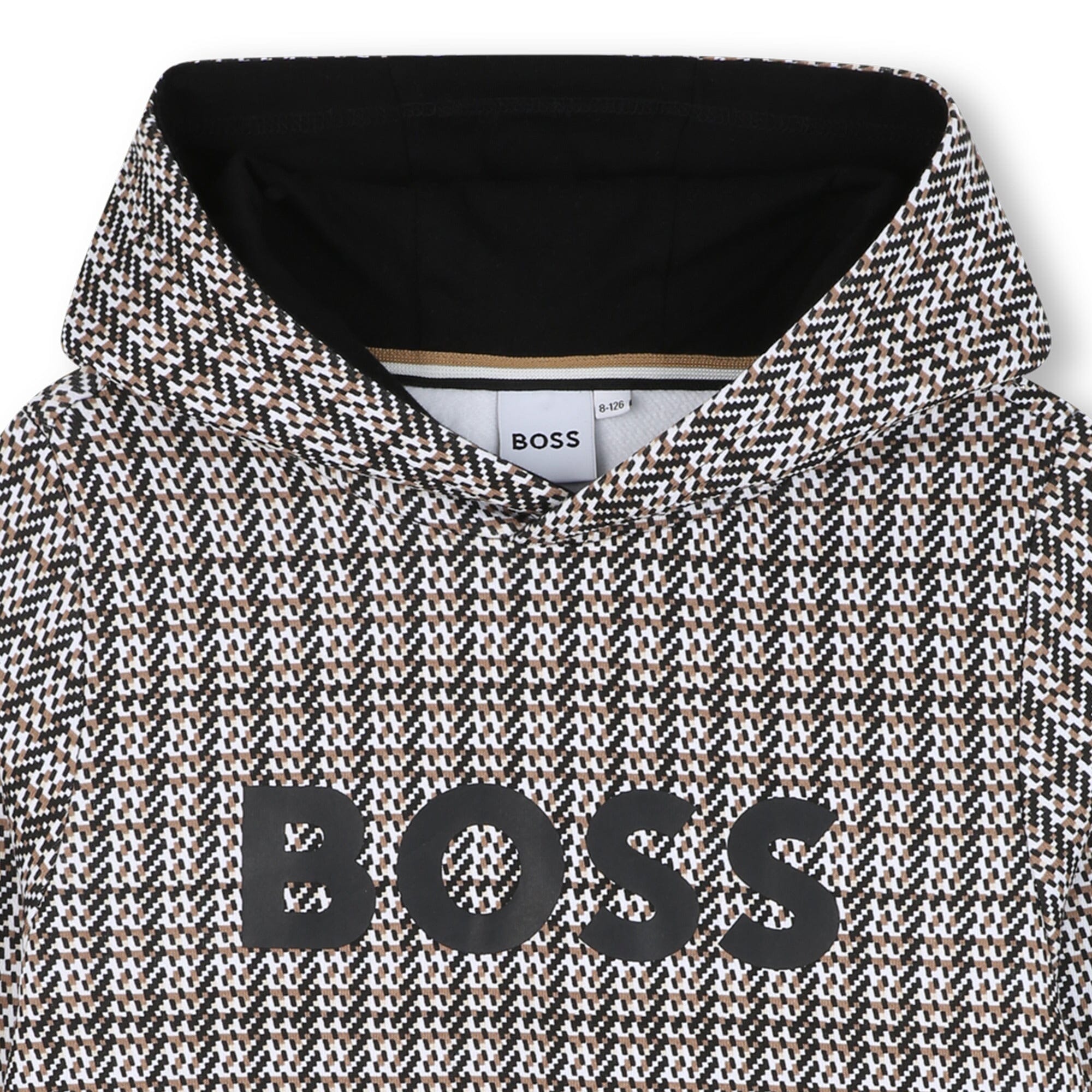 BOSS Kidswear Kapuzenpullover Schwarz/Beige/Weiß mit Logo-Print Hoodie Boss 