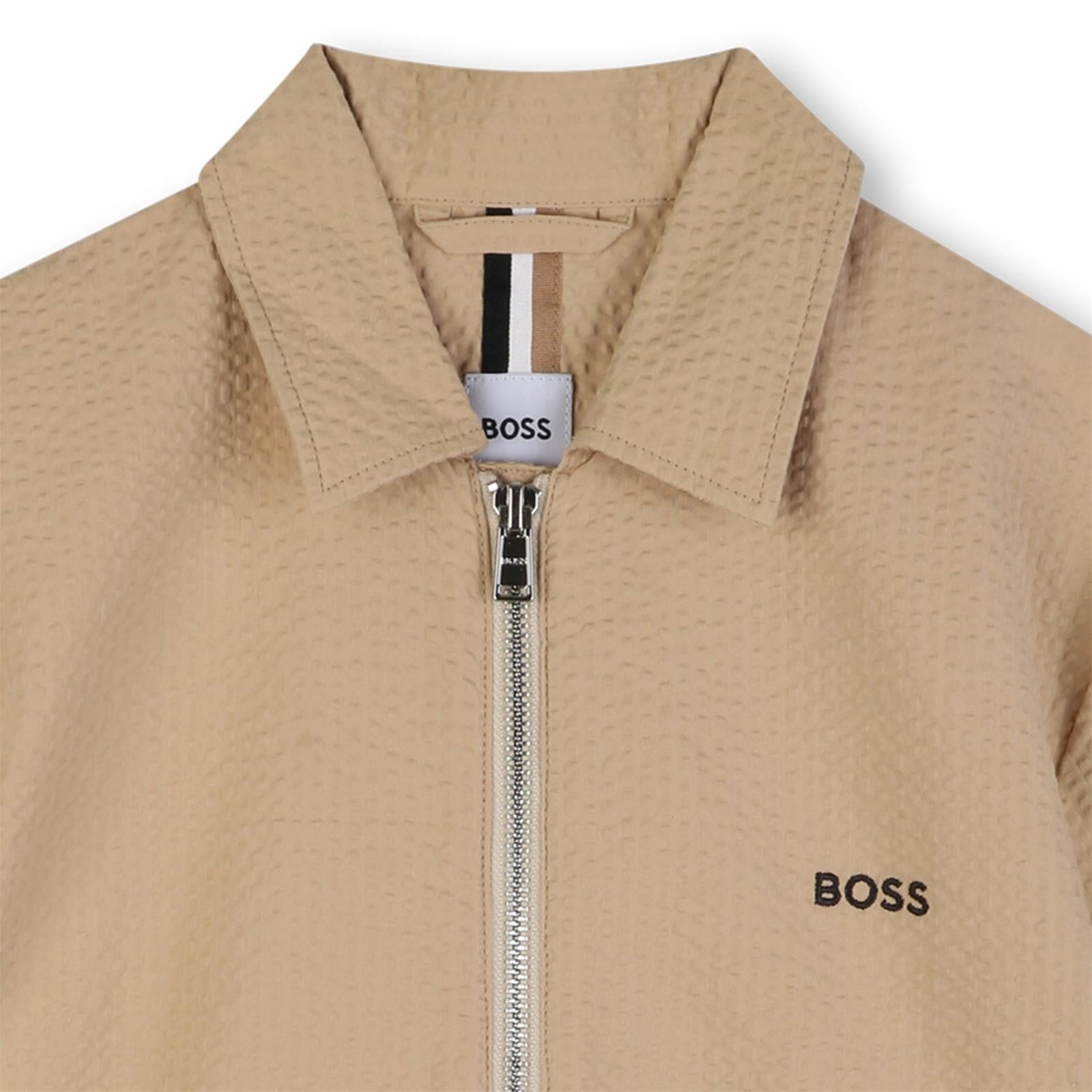 BOSS Kidswear kurzärmeliges Seersucker-Hemd beige Hemden Boss Kidswear 