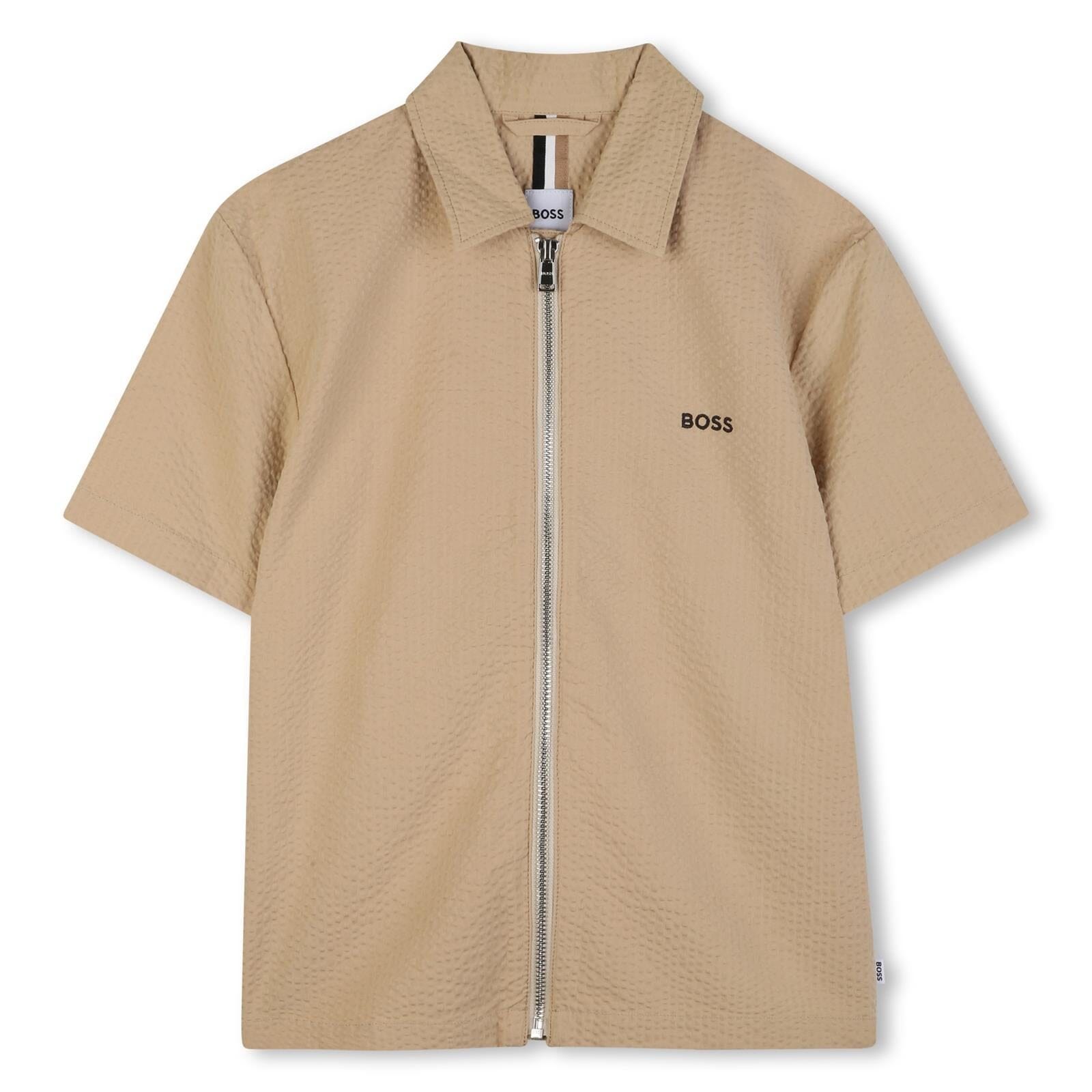 BOSS Kidswear kurzärmeliges Seersucker-Hemd beige Hemden Boss Kidswear 8 Jahre / 122-128 