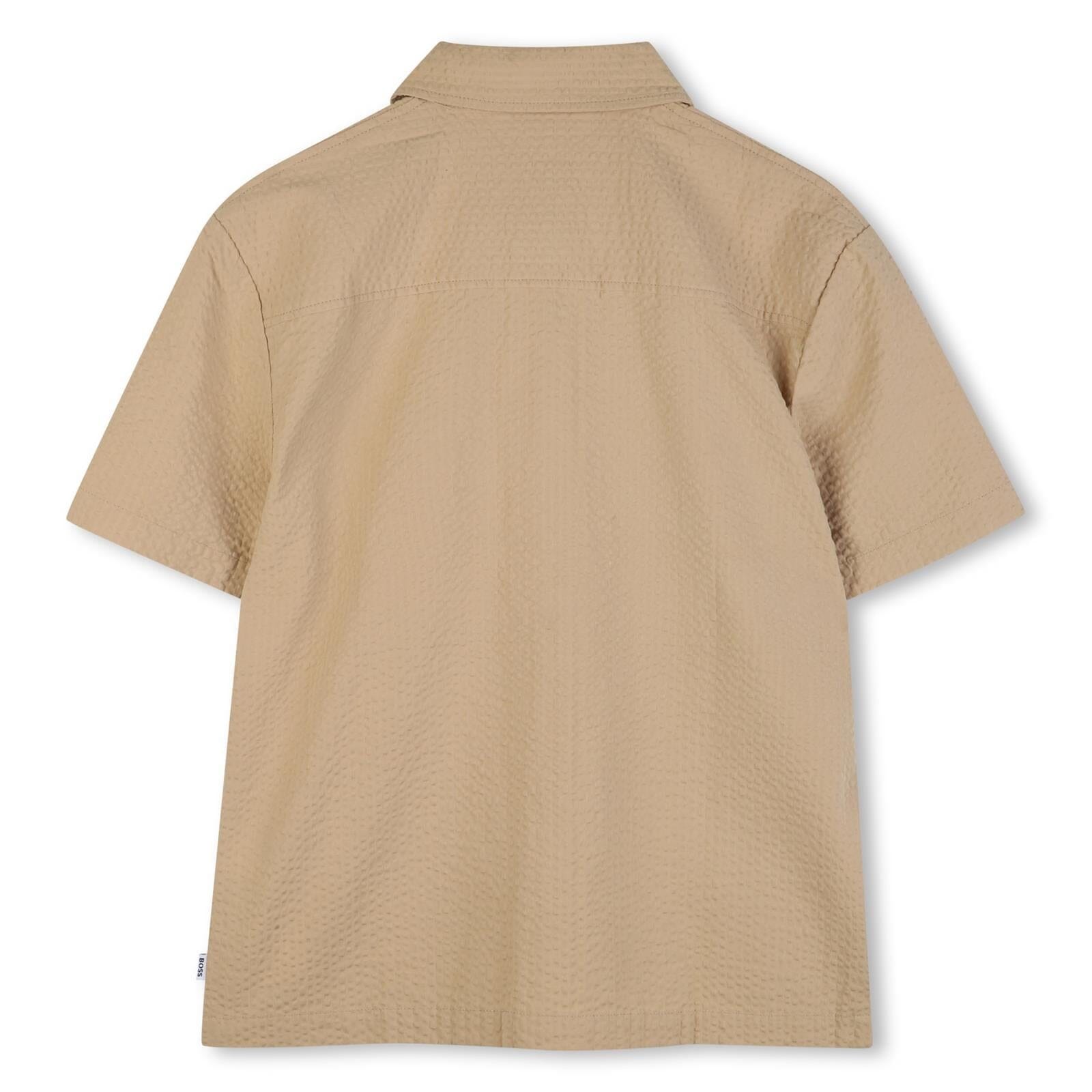 BOSS Kidswear kurzärmeliges Seersucker-Hemd beige Hemden Boss Kidswear 