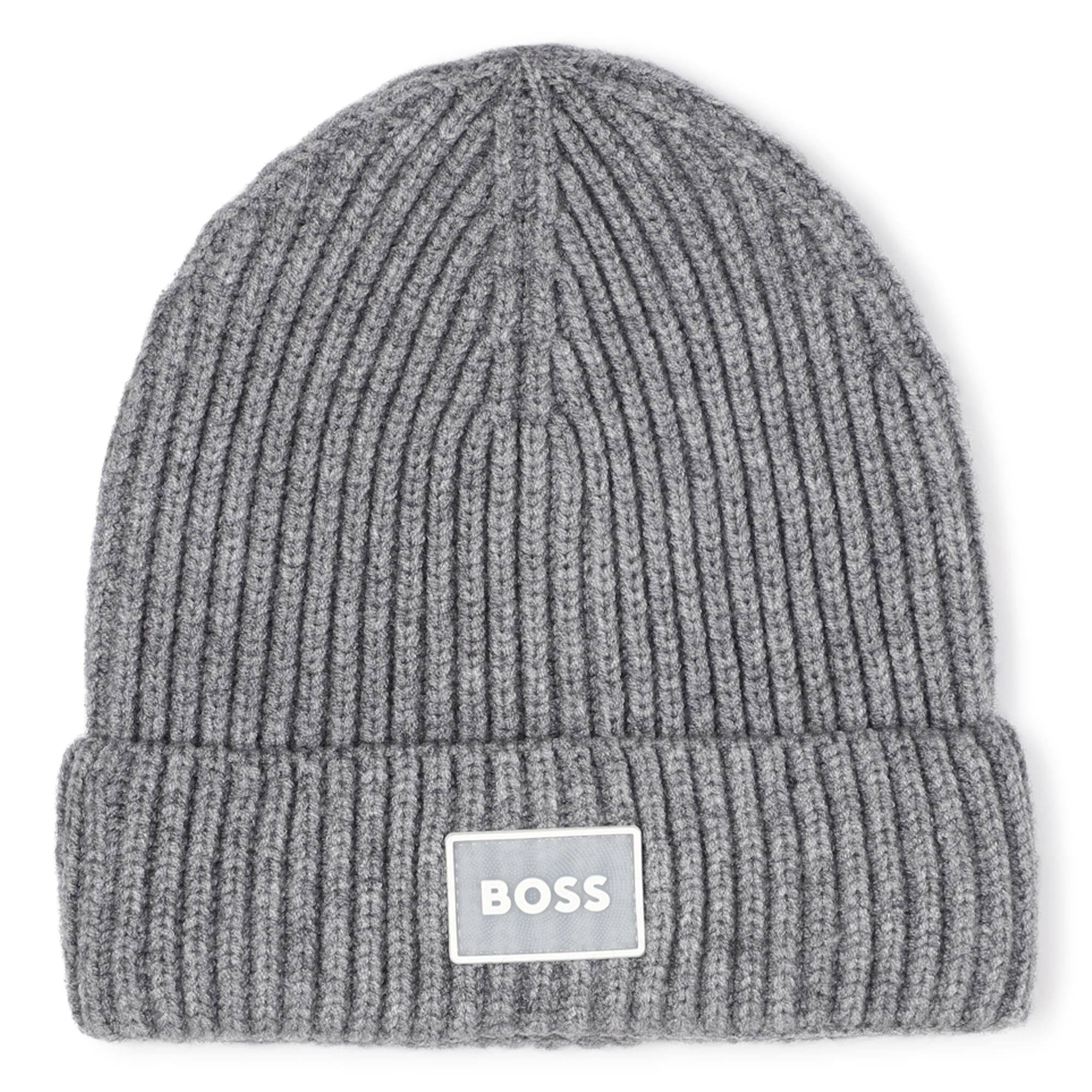 BOSS Kidswear Strickmütze mit Logo-Abzeichen warm & weich in Grau Mützen Boss Kidswear 