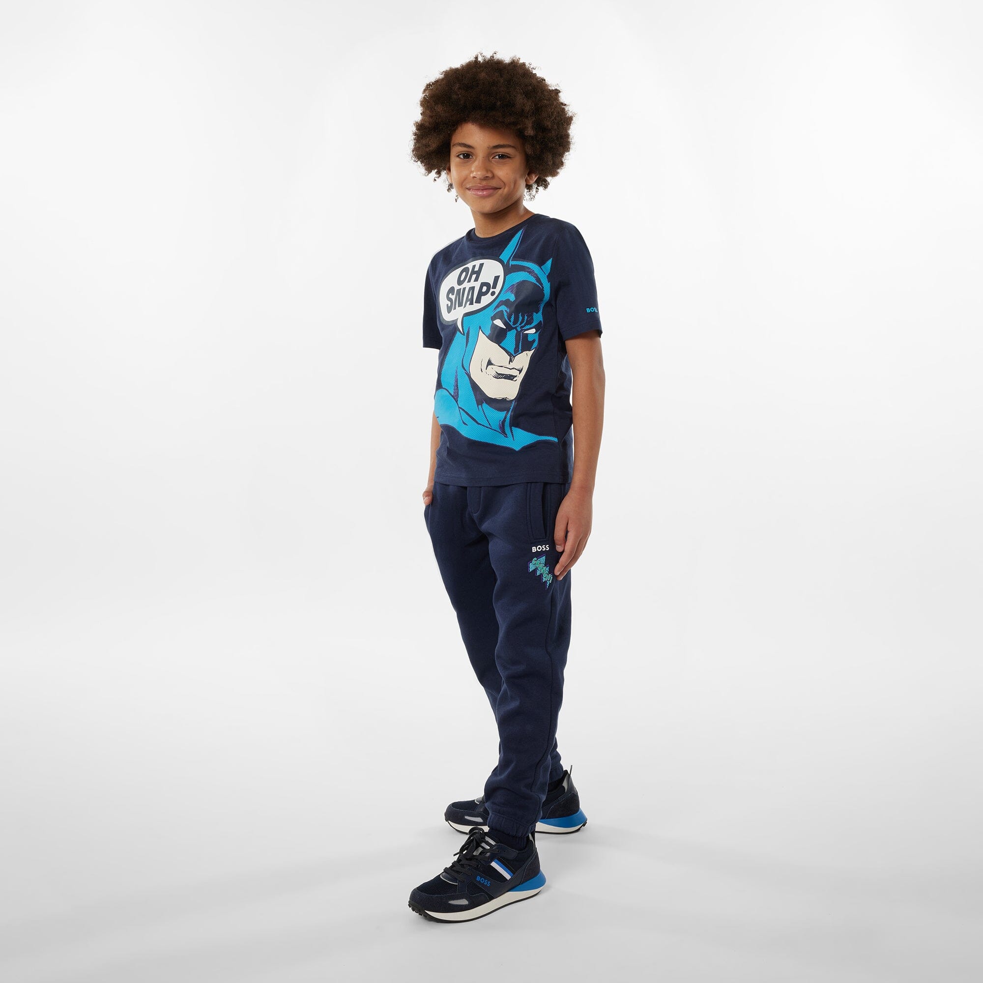 BOSS Kids Kurzarm T-Shirt navy mit Logo und Batman Print T-Shirt Boss 