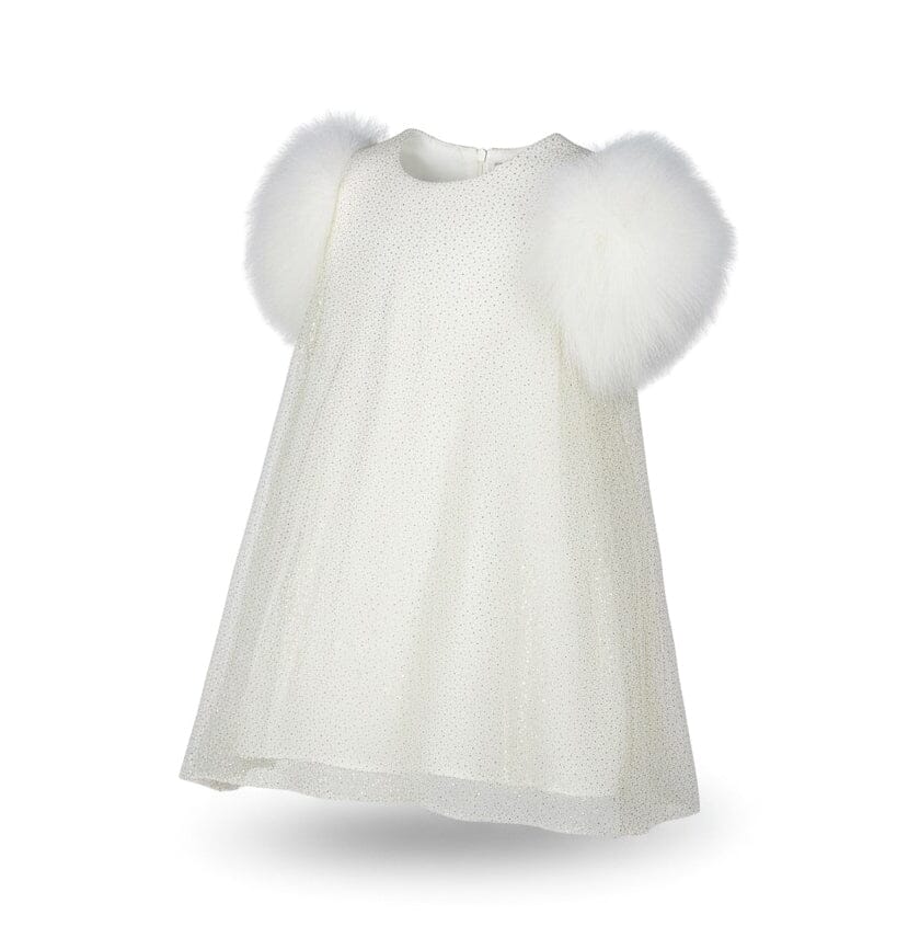 Charabia Glitzerkleid mit Federärmeln – weiß Kleid Charabia 6 Jahre ( 110-116 ) 