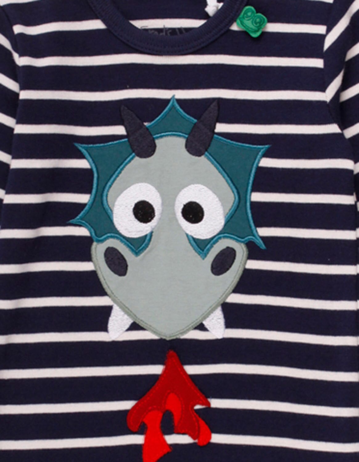 Fred's World Bodysuit Langarm-Strampler blau-weiß-gestreift mit Drachen-Motiv Einteiler / Bodysuits Fred's World by Green Cotton 