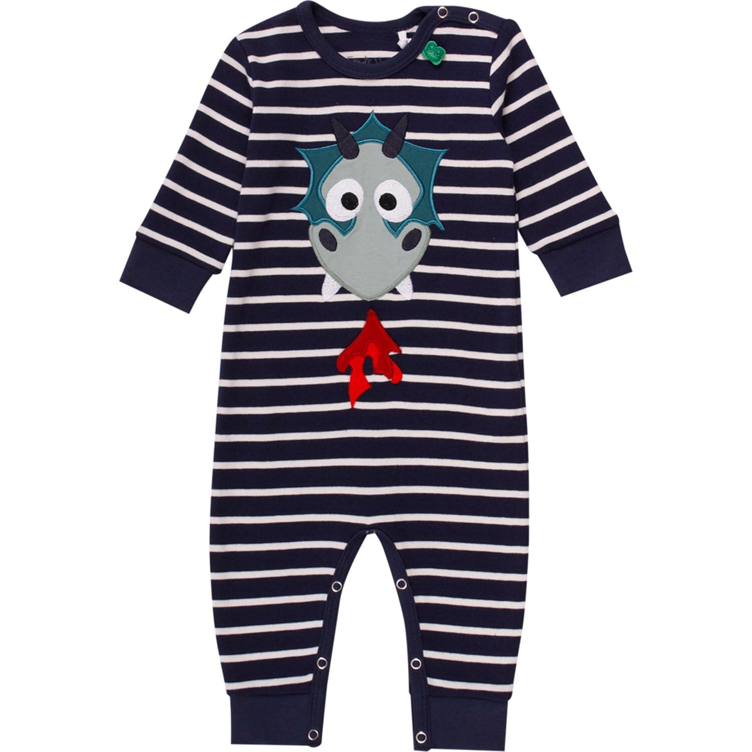 Fred's World Bodysuit Langarm-Strampler blau-weiß-gestreift mit Drachen-Motiv Einteiler / Bodysuits Fred's World by Green Cotton 74 