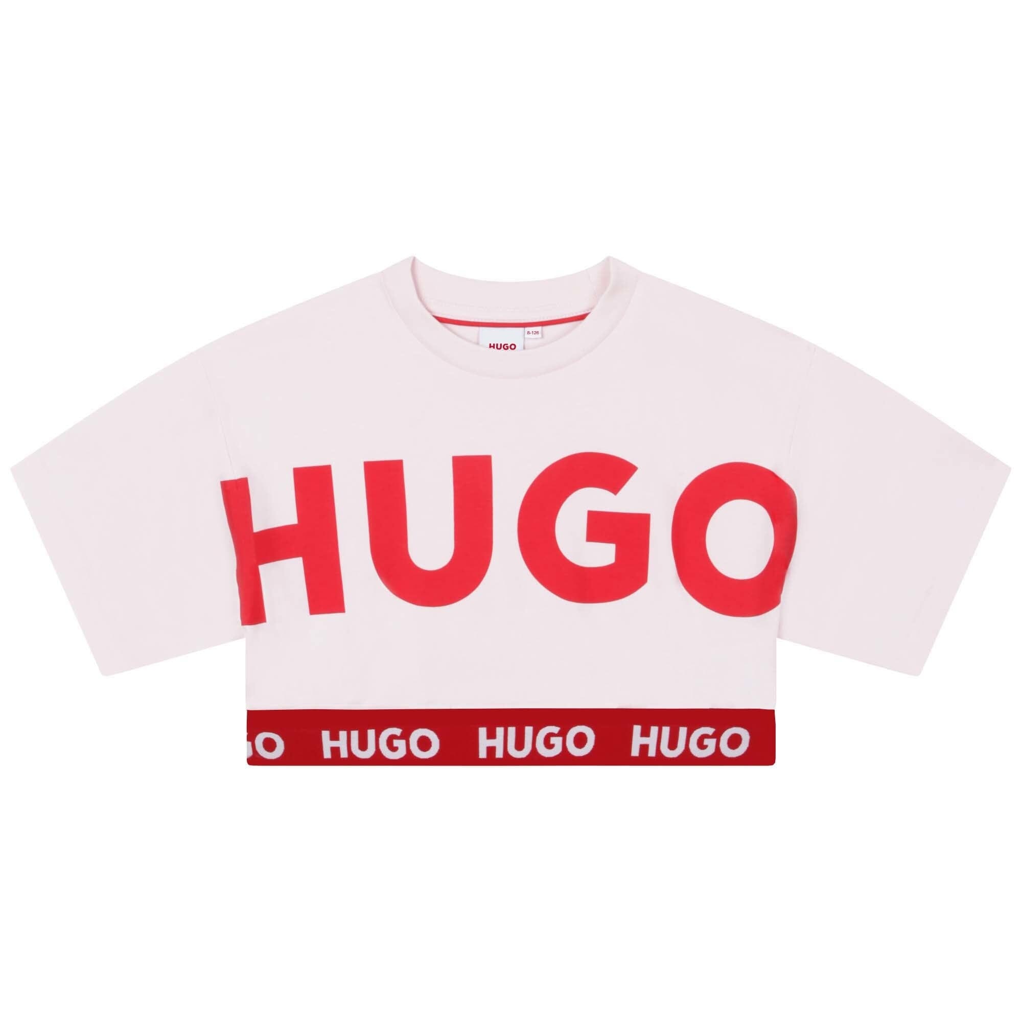 HUGO Mädchen T-Shirt hellrosa mit Logo T-Shirt HUGO 