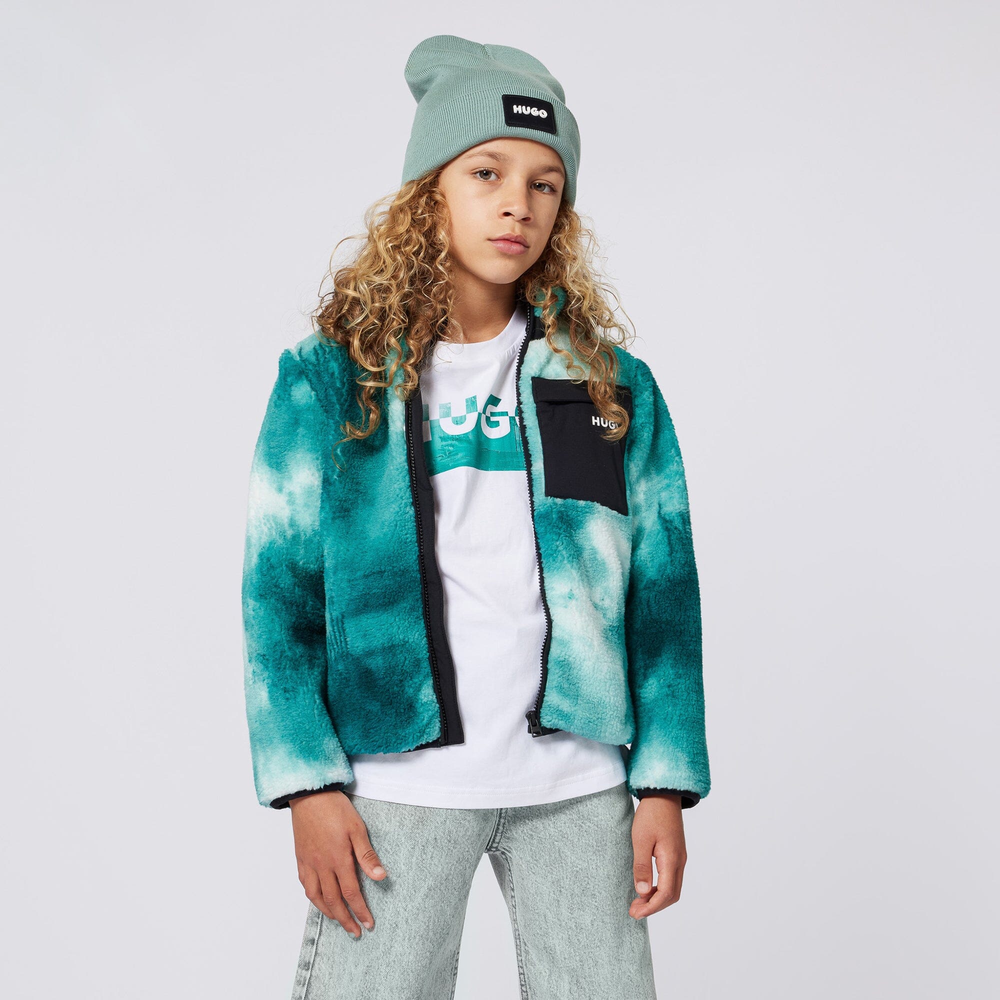 HUGO Kids Fleece-Cardigan Türkis Jacke HUGO 