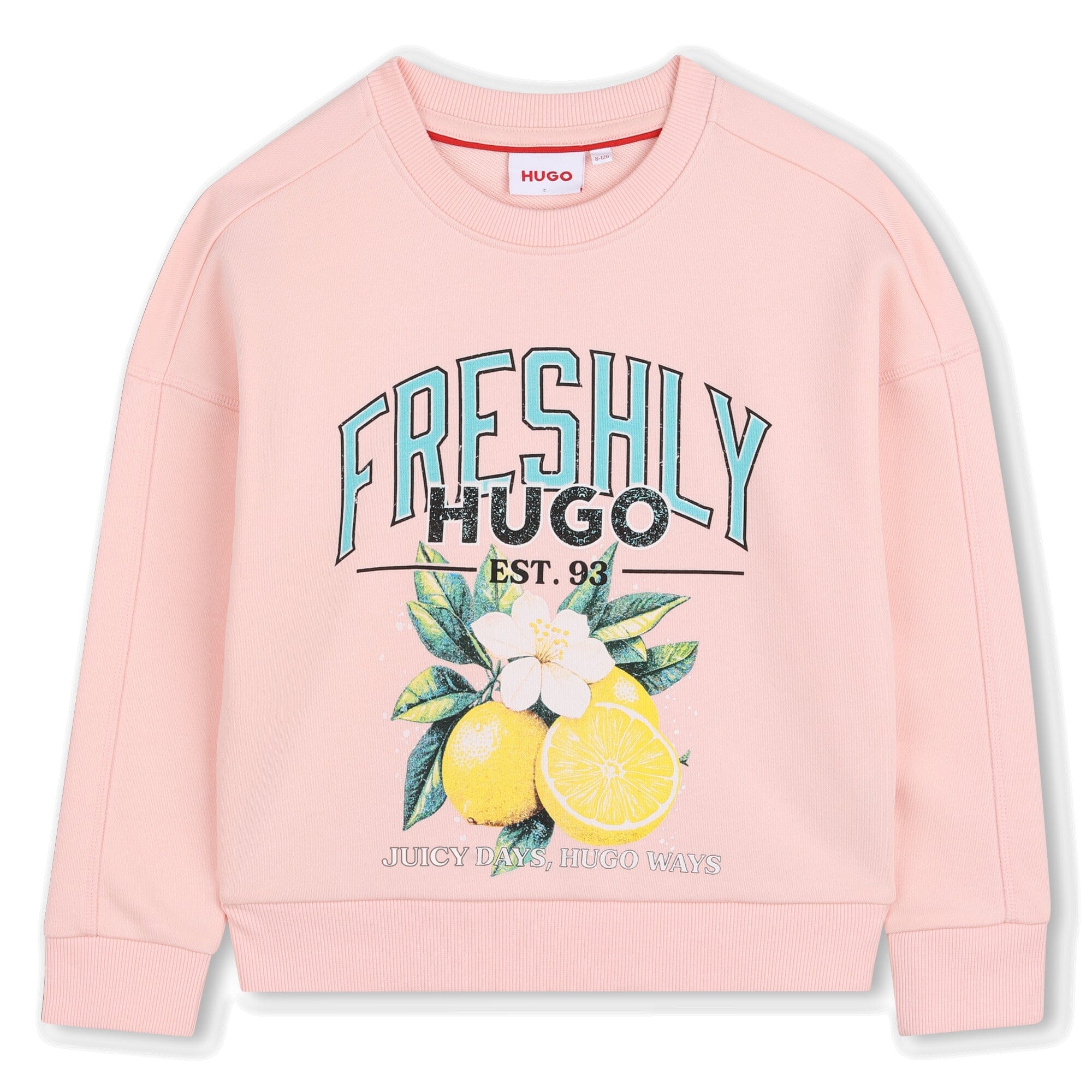 HUGO Kids – Fleece-Sweatshirt „Hell Rose“ (Lemon Print) Sweatshirt HUGO 8 Jahre ( 122-128 ) 