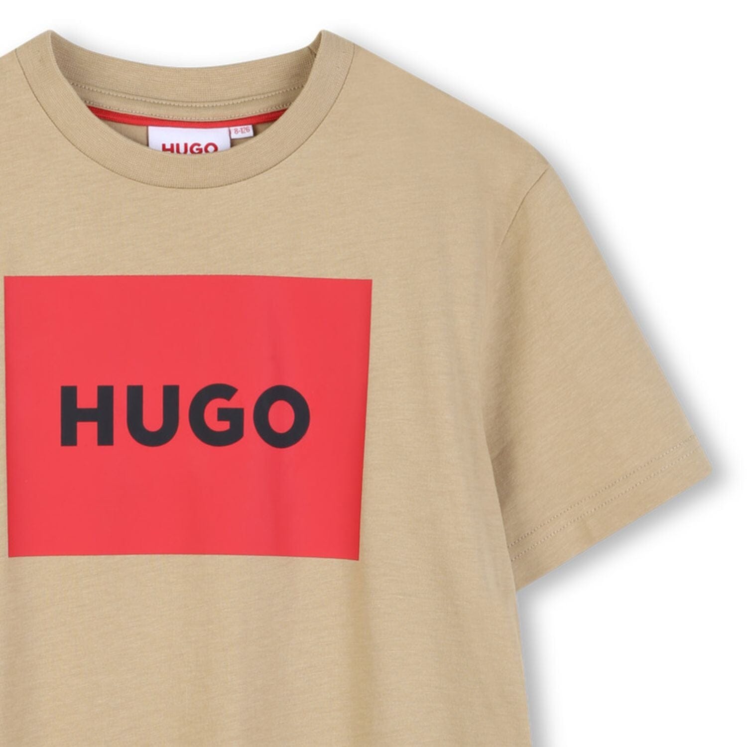 HUGO Kids Kurzarm T-Shirt mit Logo-Box – Beige T-Shirt HUGO 