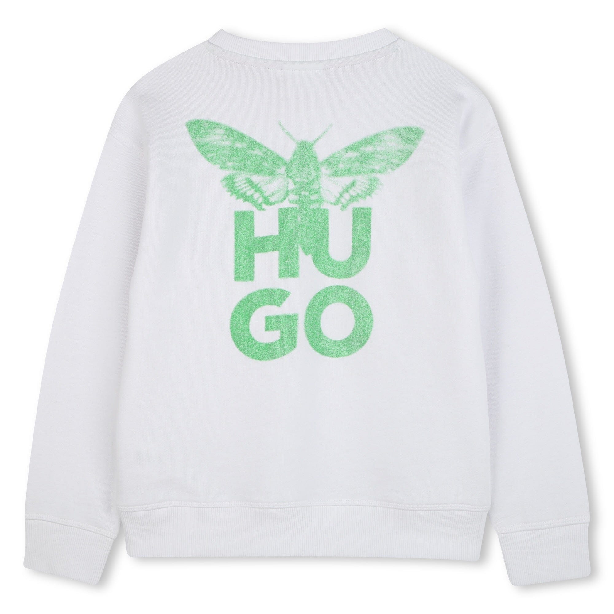 HUGO Sweatshirt weiß mit großem Logo Rückenprint in Grün Sweatshirt HUGO 
