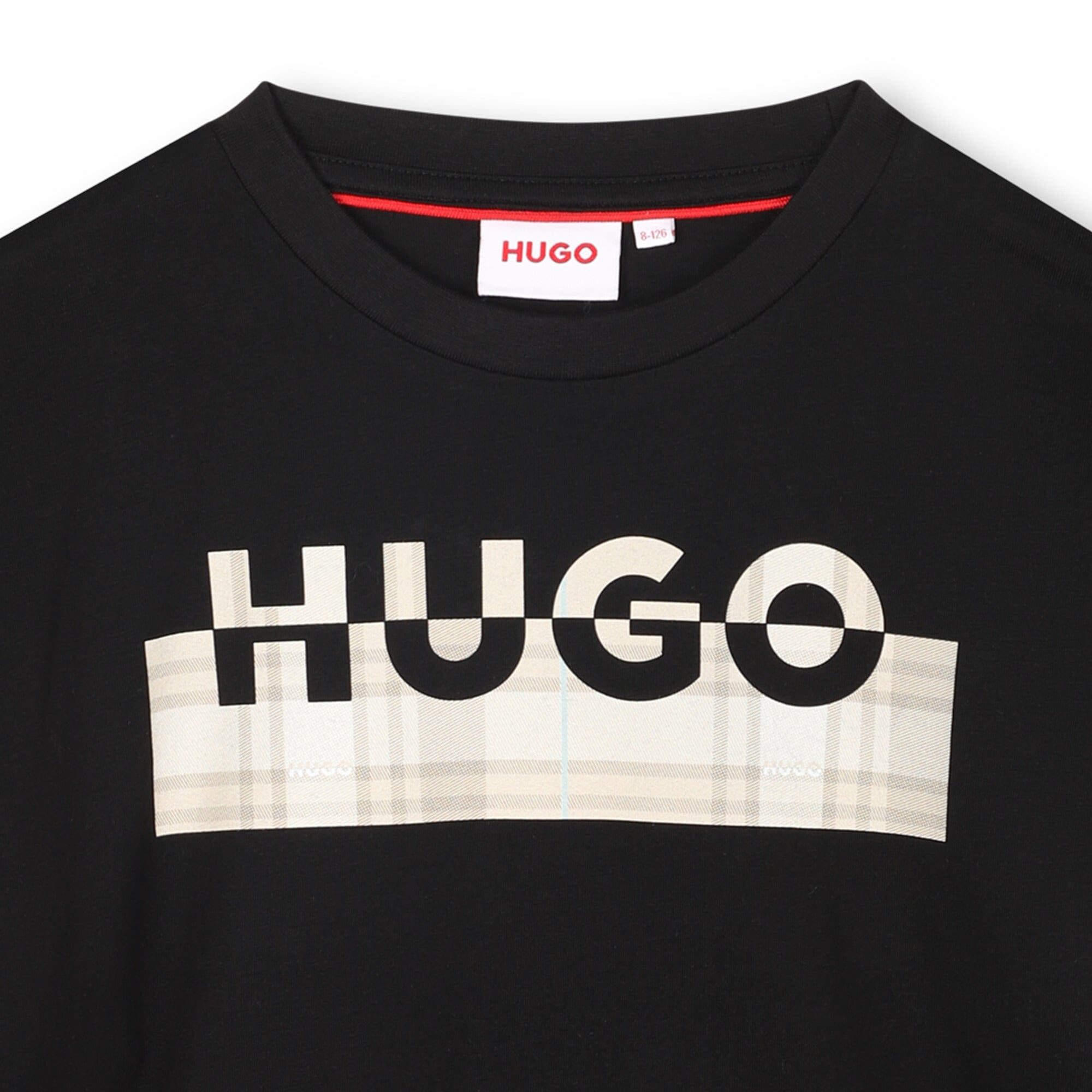 HUGO Kids T-Shirt Schwarz Kurzarm aus Bio-Baumwolle mit Split-Logo T-Shirt HUGO 