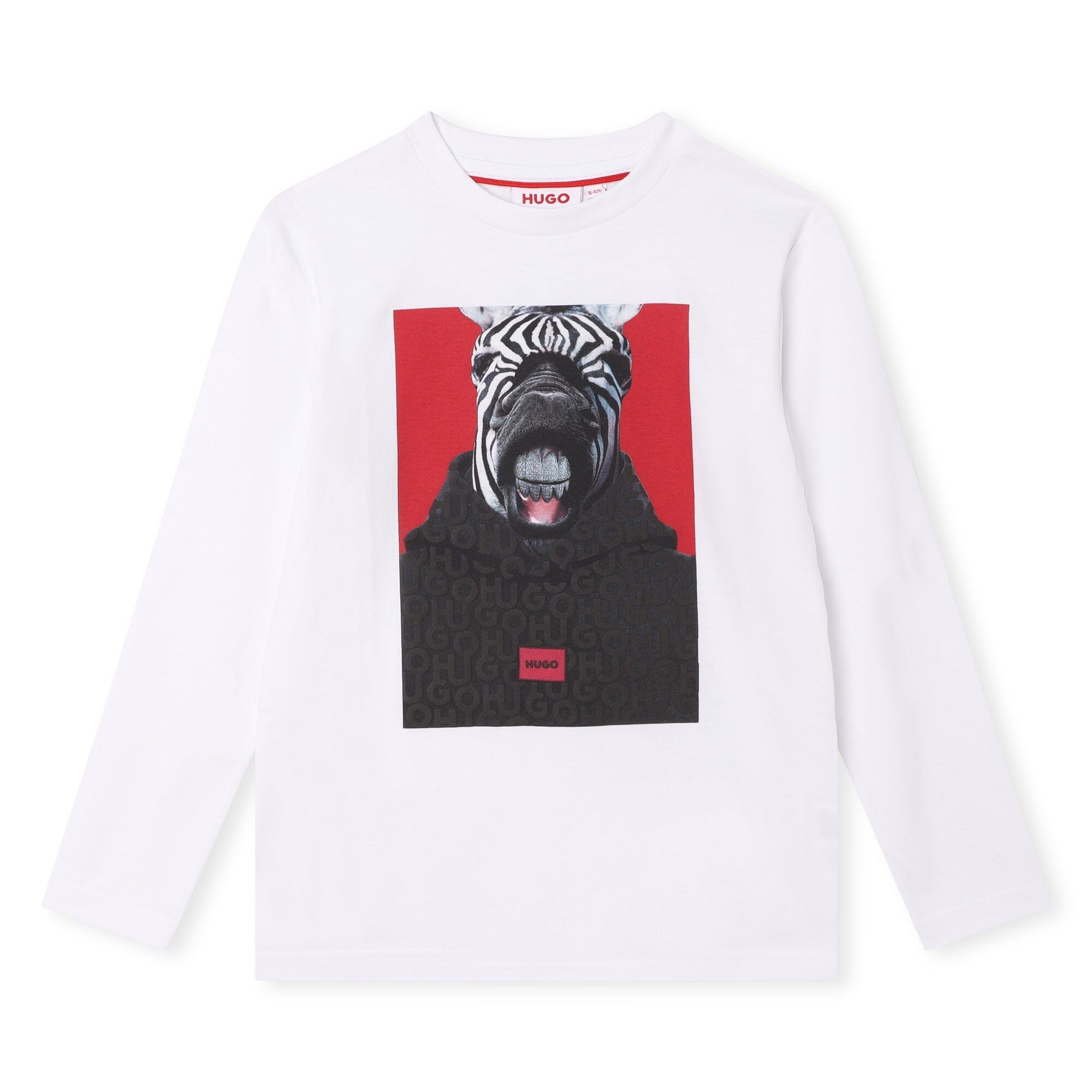 HUGO Kinder Langarmshirt weiß mit Zebramotiv Langarmshirt HUGO 