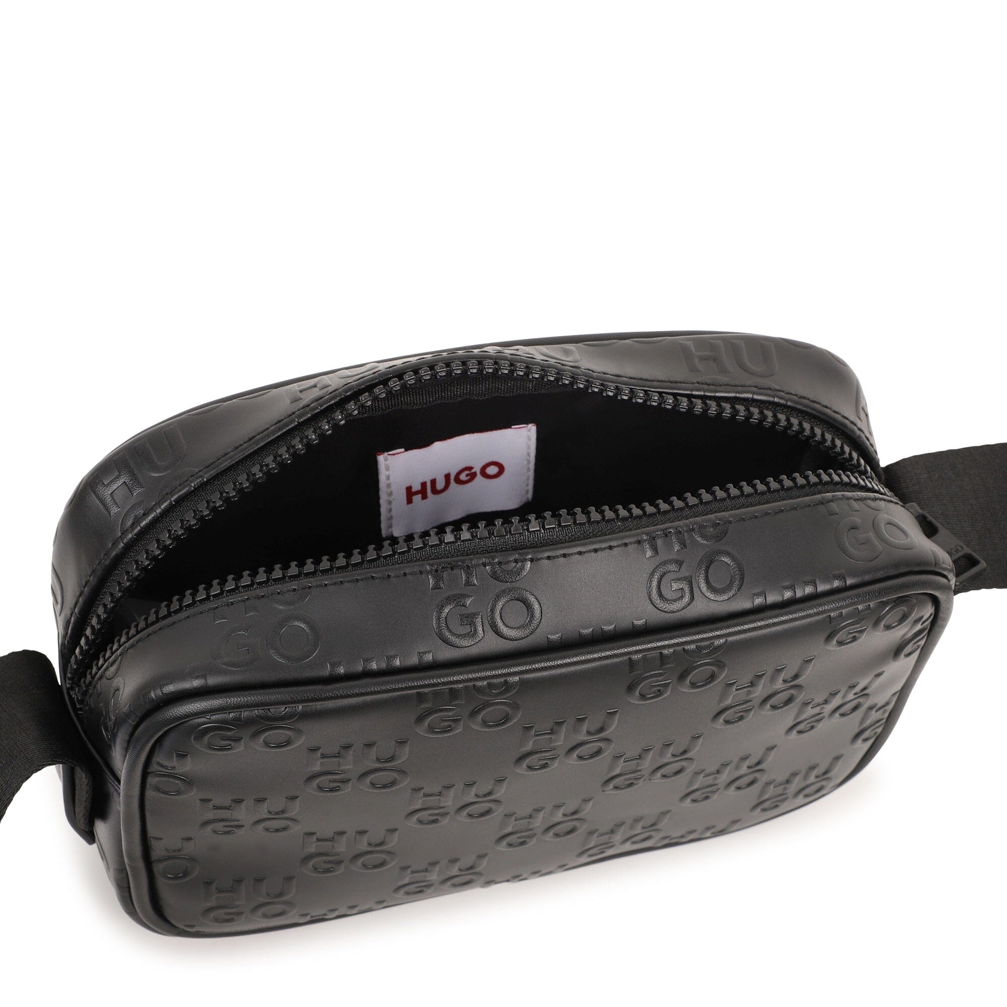 HUGO Umhängetasche Schwarz Allover-Logo Prägung Mini Me Umhängetaschen HUGO 