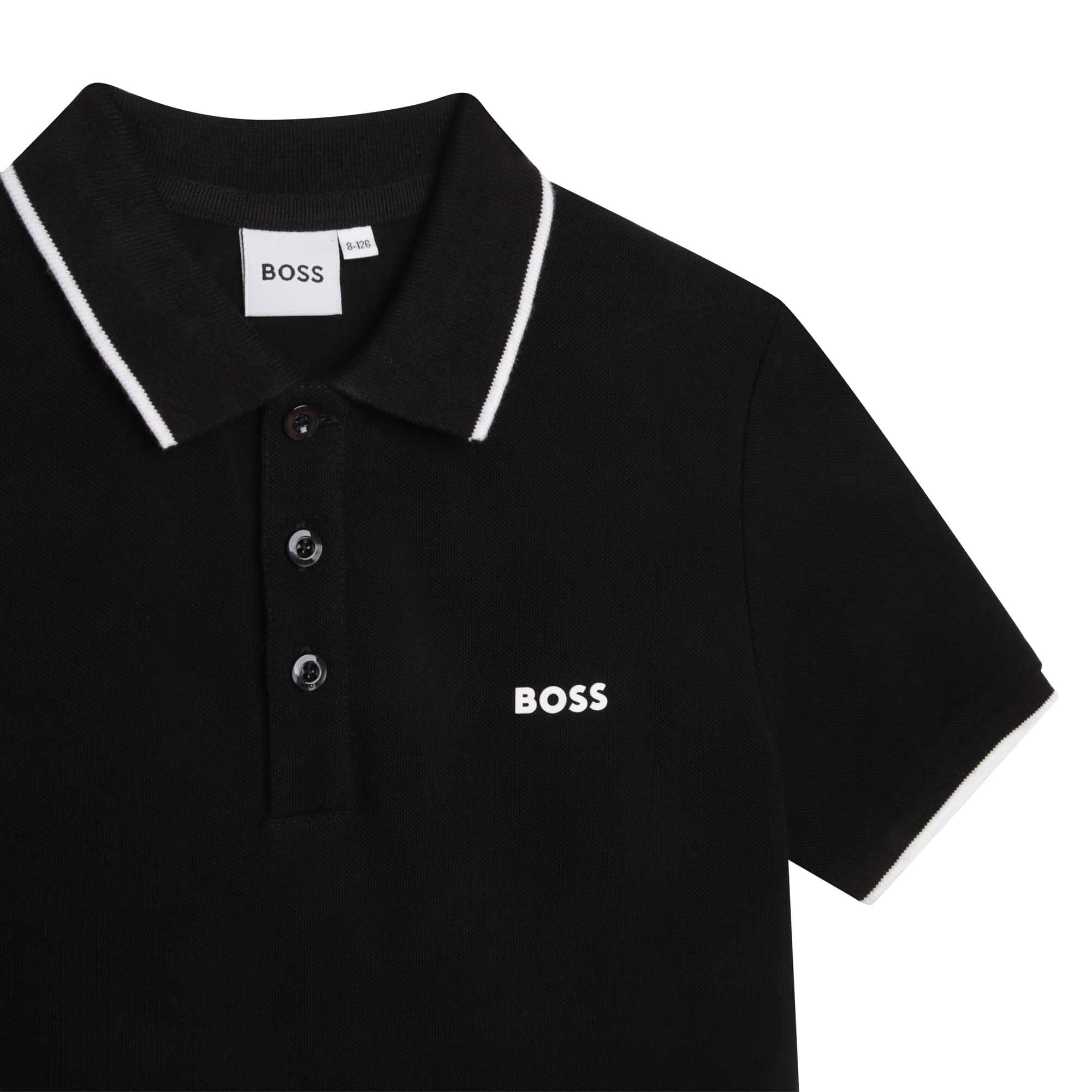 BOSS Poloshirt kurzärmelig schwarz mit weißen Akzenten T-Shirt Boss 